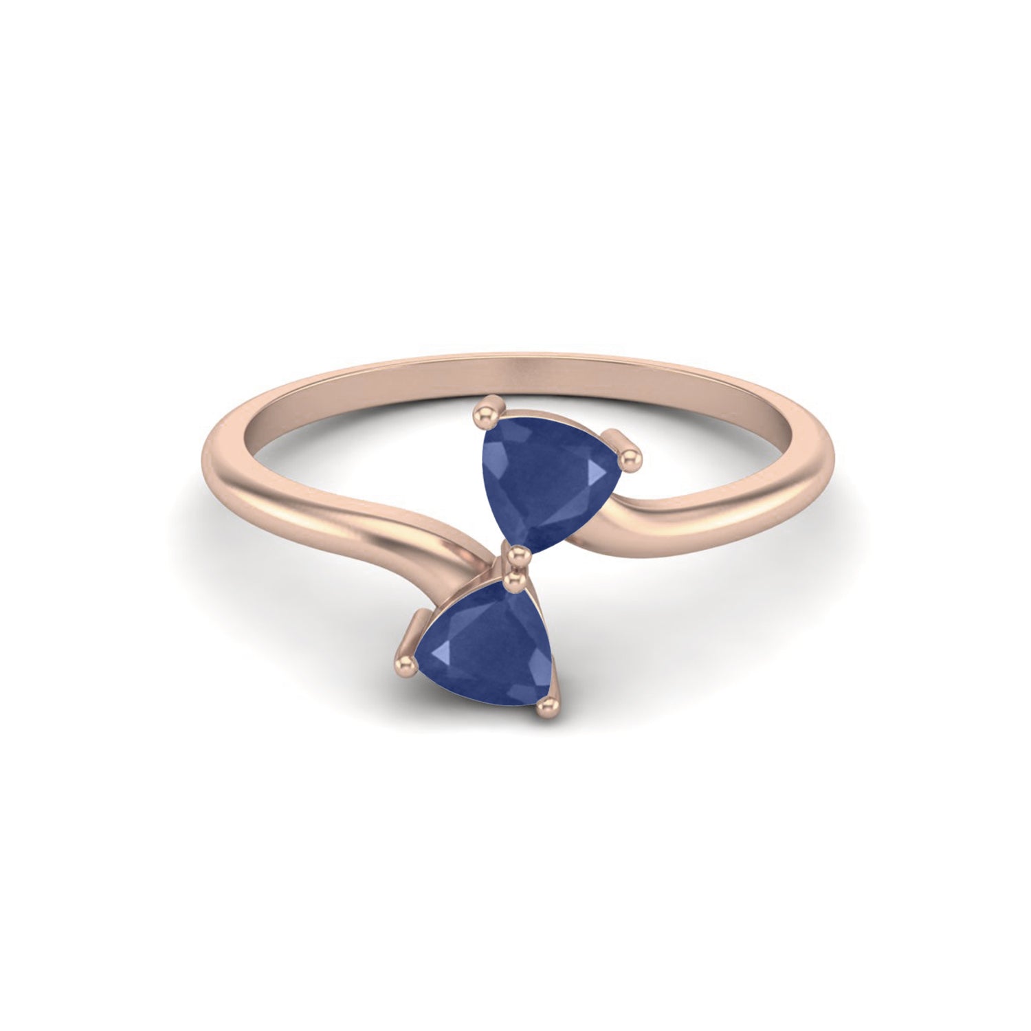 Blue Sapphire Duo Stone Bypass Ring – Sterling Silver