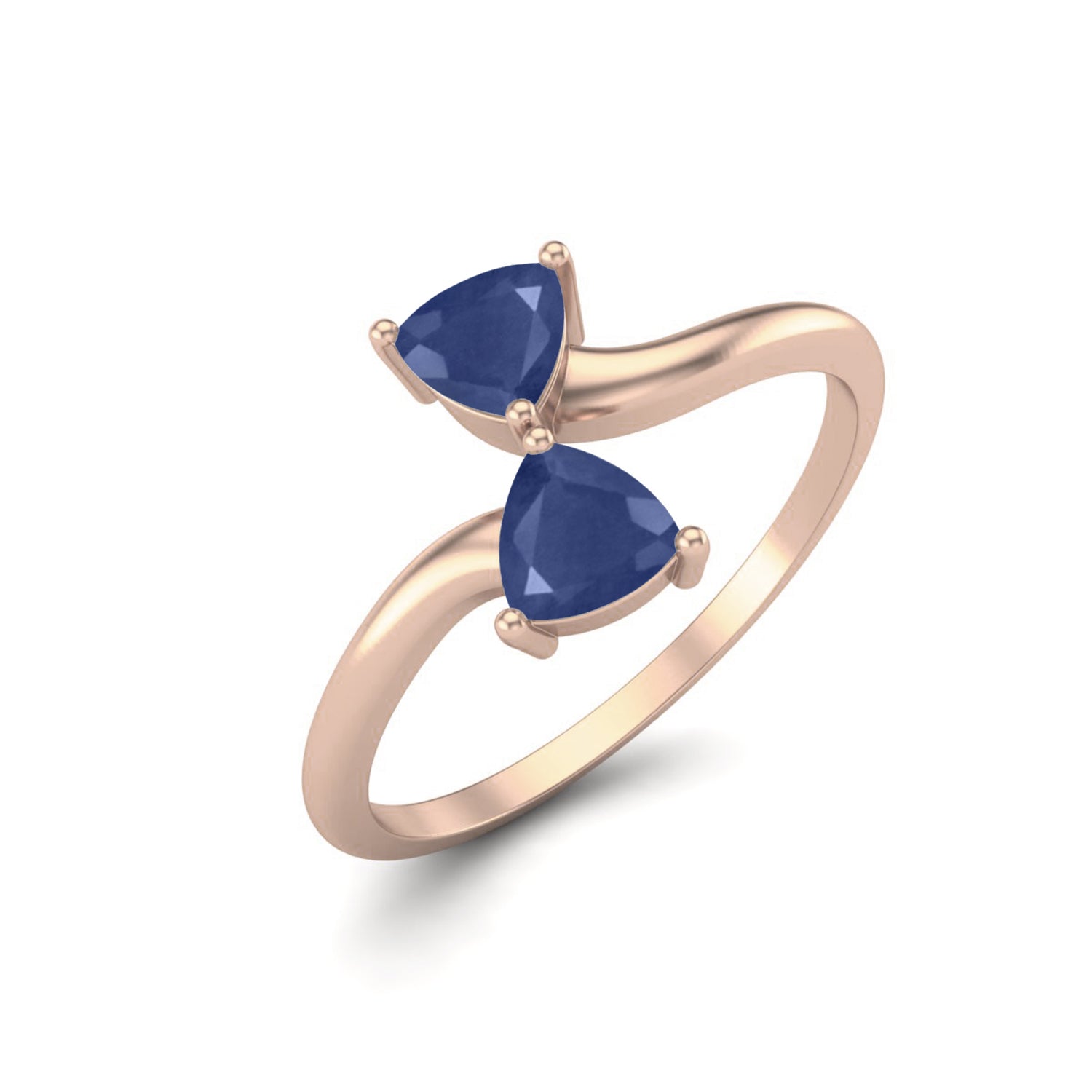 Blue Sapphire Duo Stone Bypass Ring – Sterling Silver