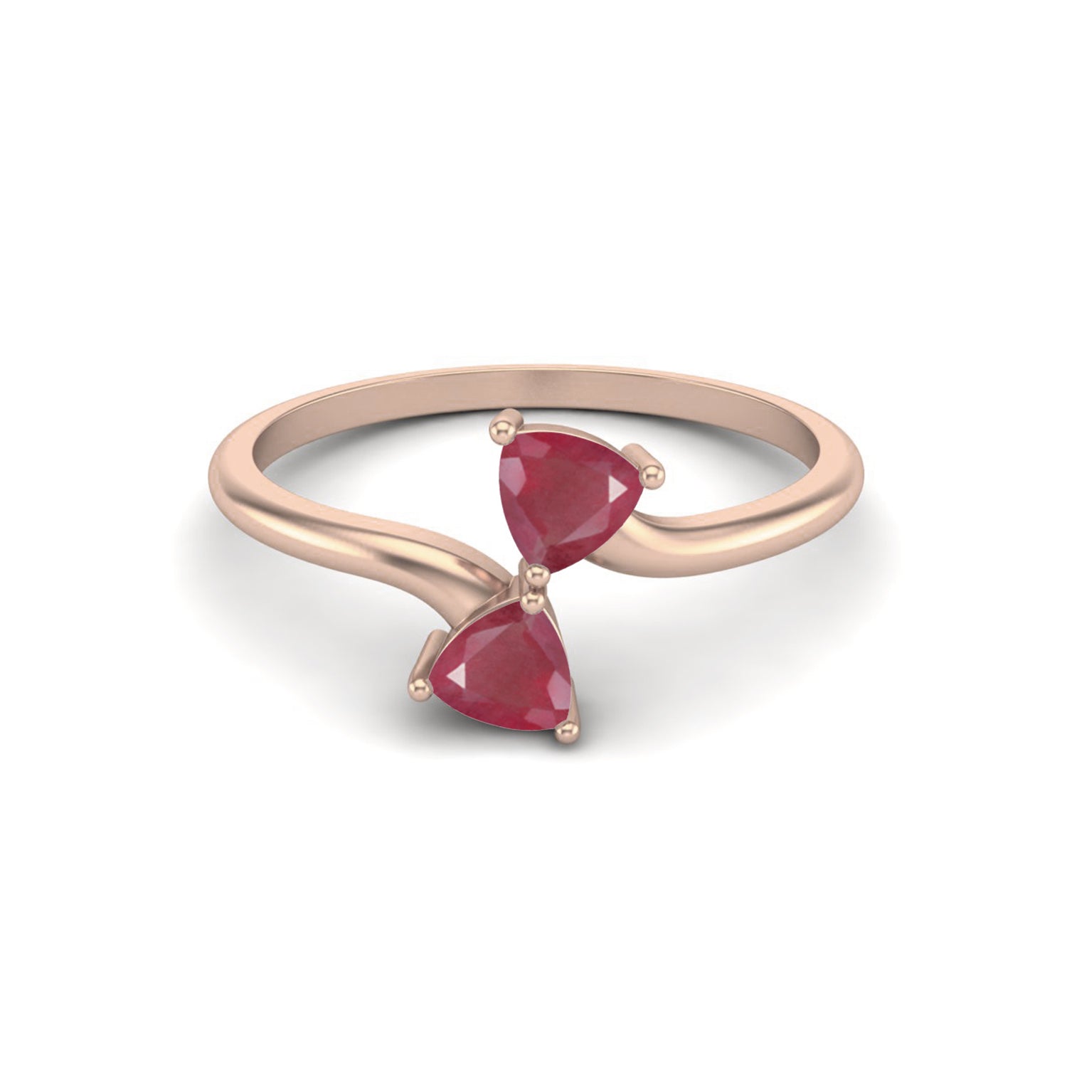 Ruby 0.50 Ct Trillion Cut Dual Stone Bypass Ring – 14k Yellow Gold
