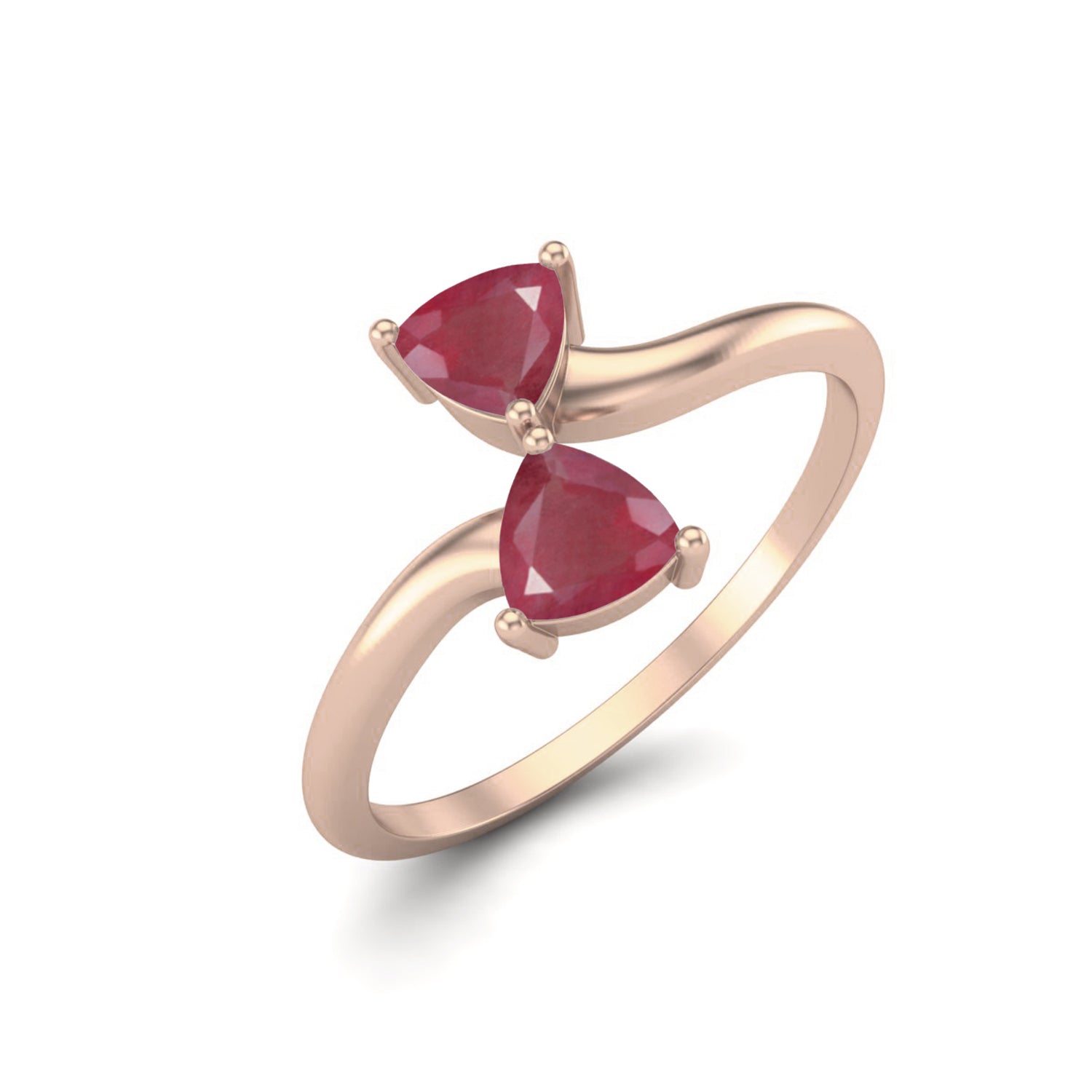 Ruby 0.50 Ct Trillion Cut Dual Stone Bypass Ring – 14k Yellow Gold