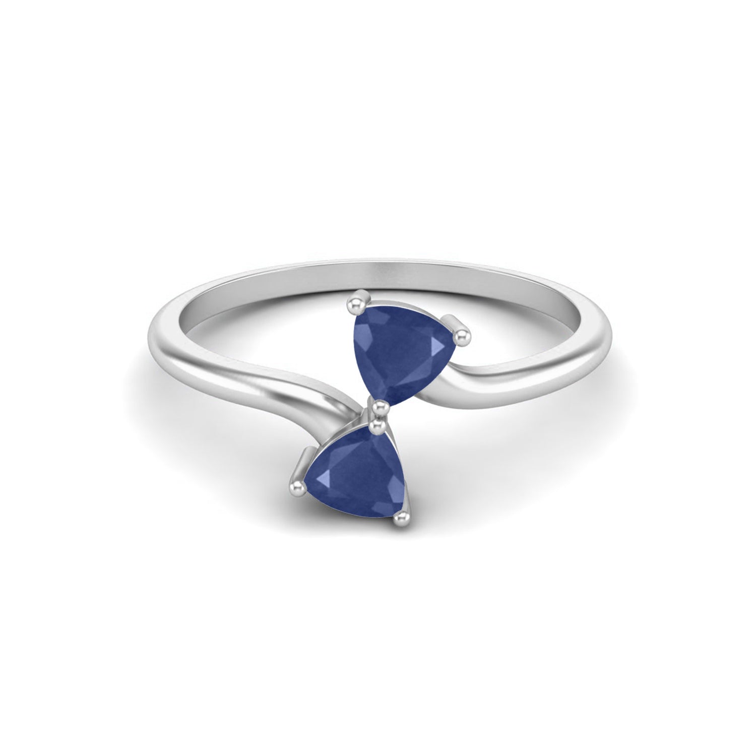 Blue Sapphire Duo Stone Bypass Ring – Sterling Silver