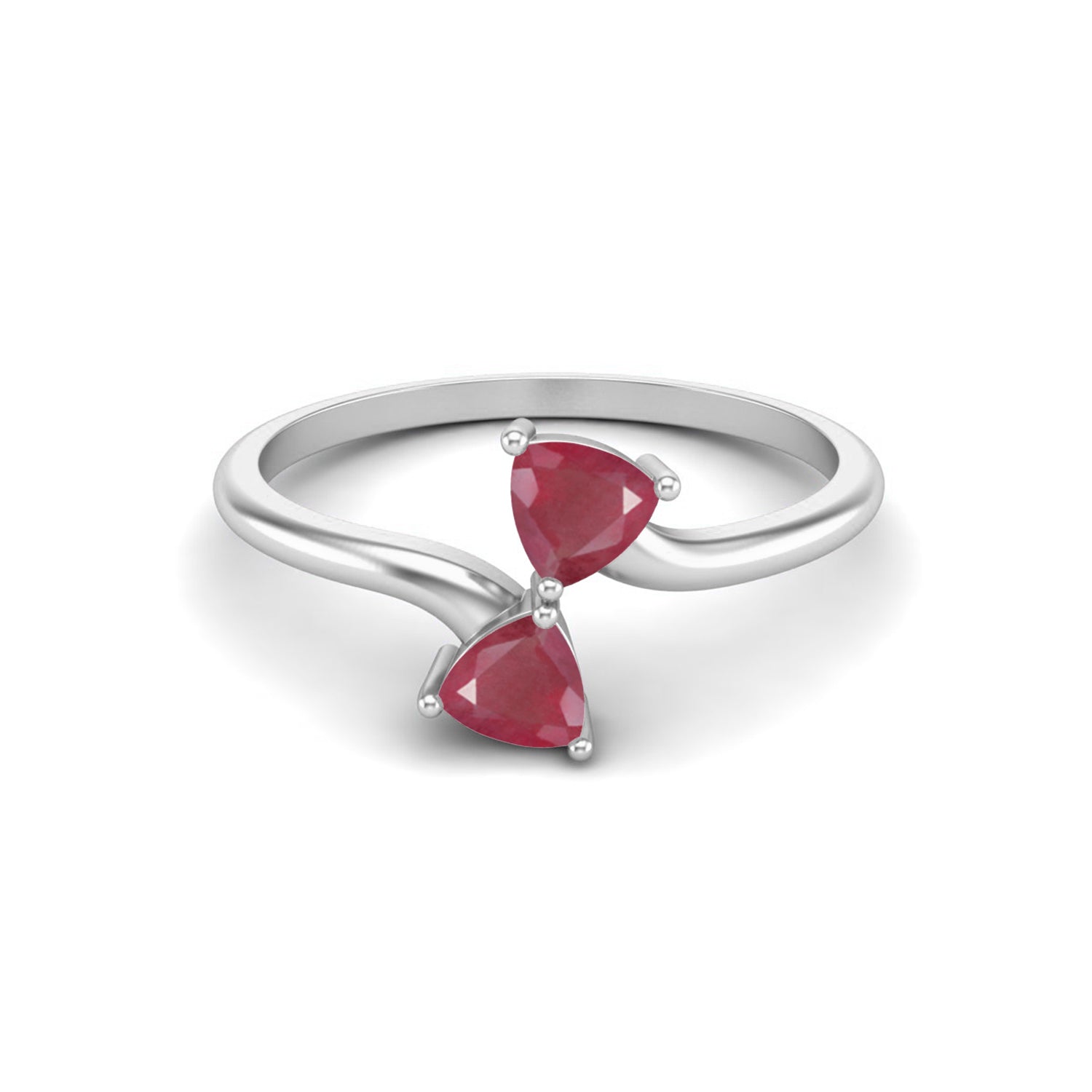 Ruby 0.50 Ct Trillion Cut Dual Stone Bypass Ring – 14k Yellow Gold