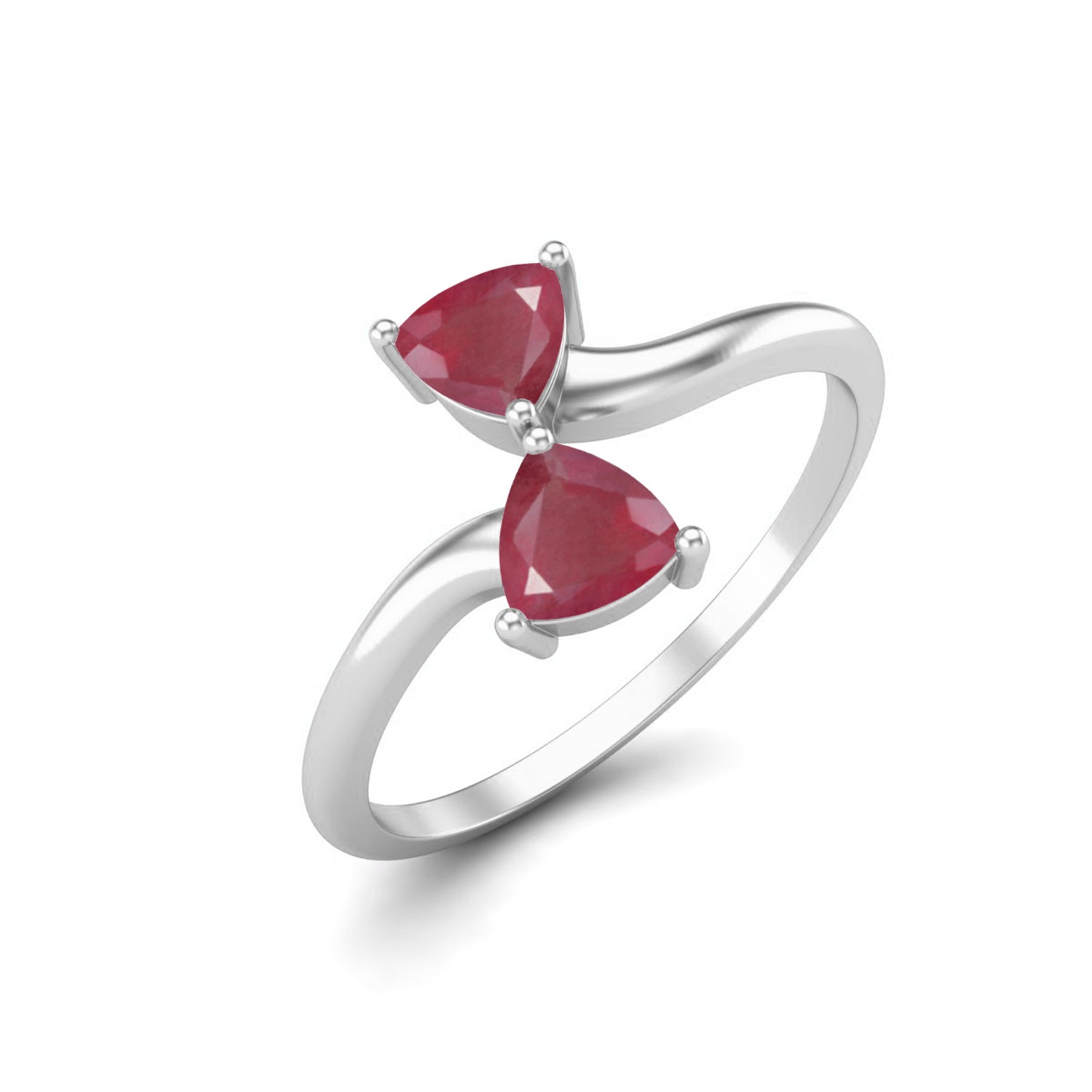 Ruby 0.50 Ct Trillion Cut Dual Stone Bypass Ring – 14k Yellow Gold