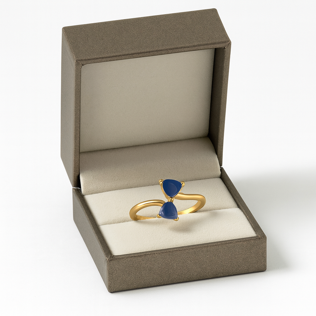 Blue Sapphire 0.50 Ct Trillion Twin Stone Bypass Ring – 14k Yellow Gold