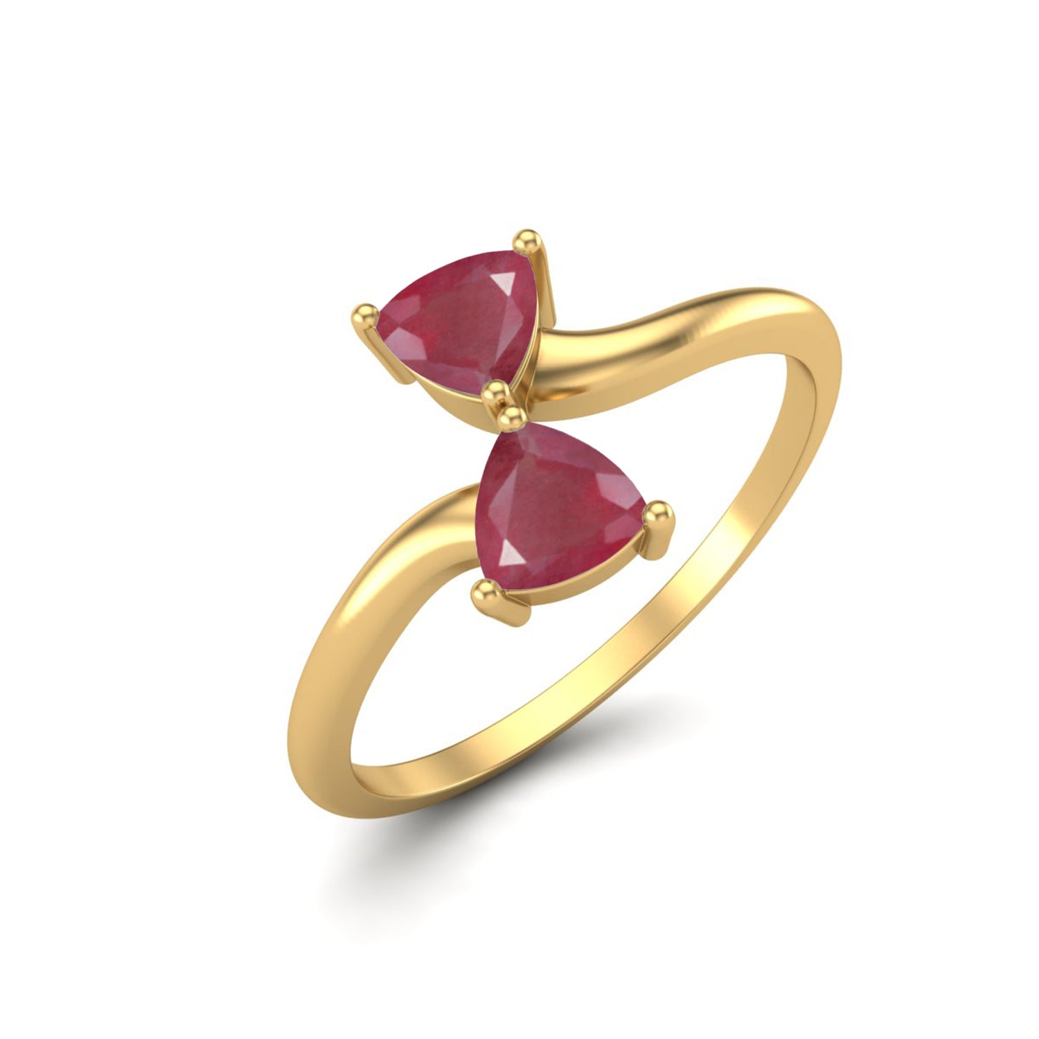 Ruby 0.50 Ct Trillion Cut Dual Stone Bypass Ring – 14k Yellow Gold
