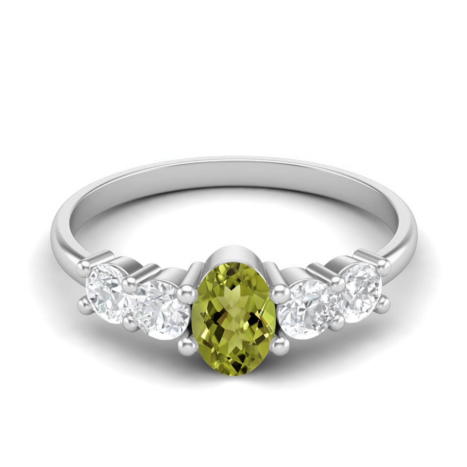 Peridot Five Stone Tapered Design Ring – Sterling Silver