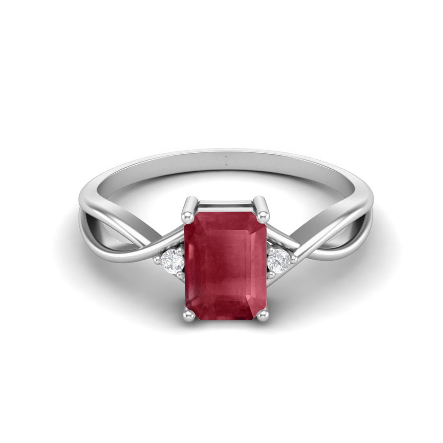 Ruby 1.00 Ct Octagon Cut Three Stone Ring – 14k Yellow Gold