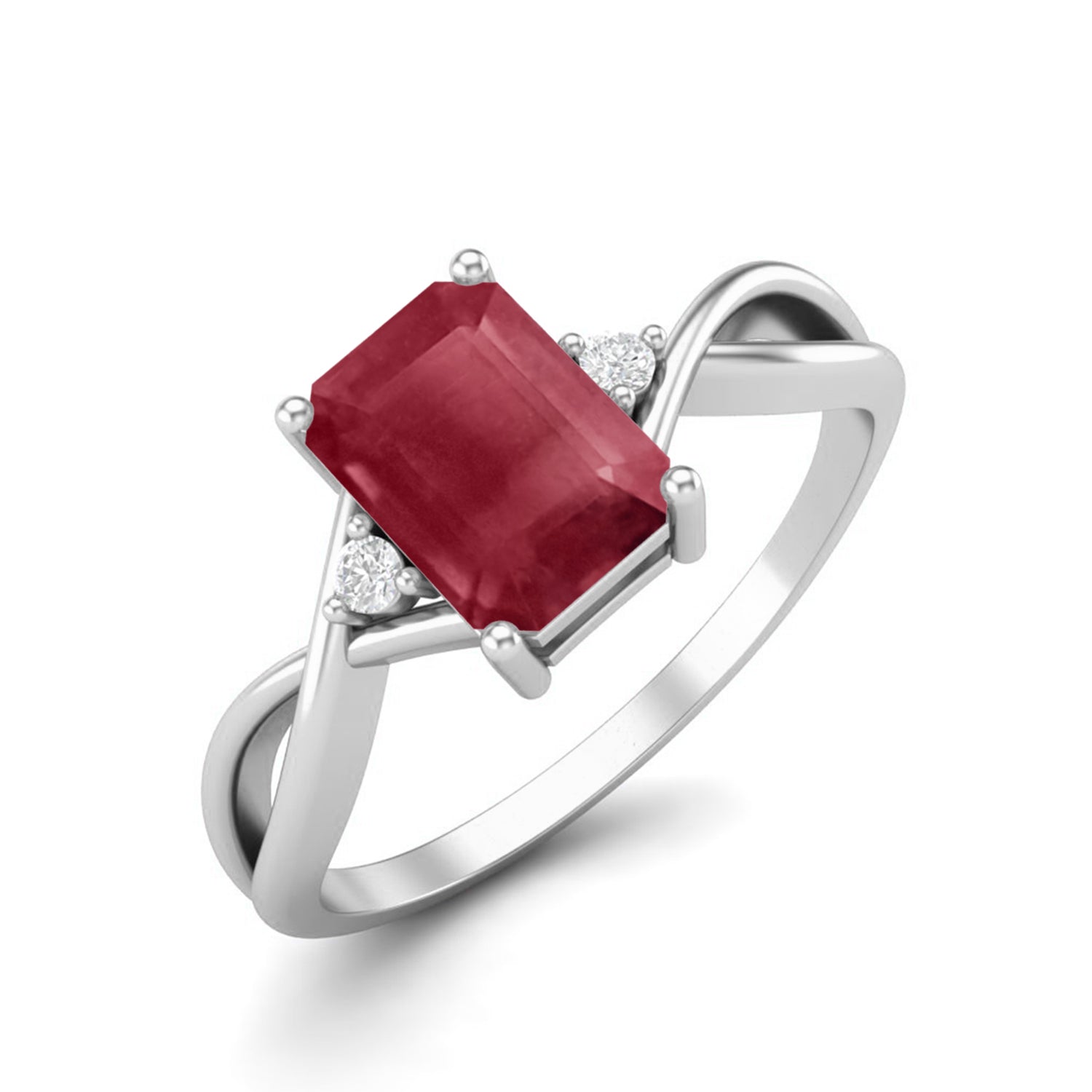 Ruby 1.00 Ct Octagon Cut Three Stone Ring – 14k Yellow Gold