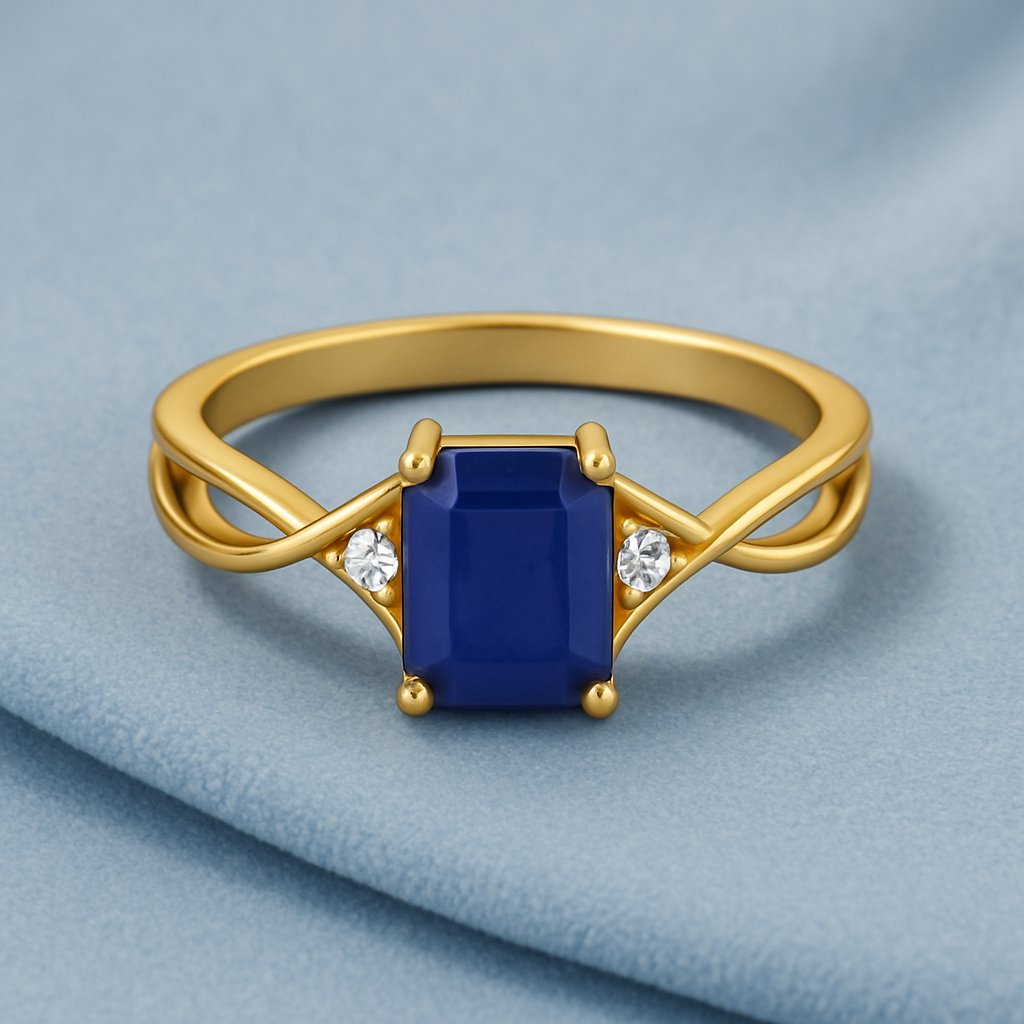 Blue Sapphire 1.00 Ct Octagon Three Stone Ring - 14k Yellow Gold