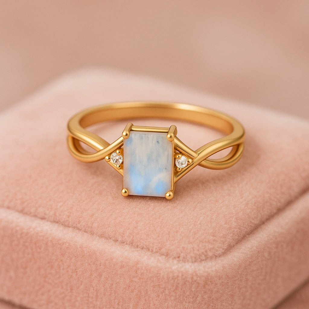 Moonstone Infinity Twist Design Ring - Sterling Silver