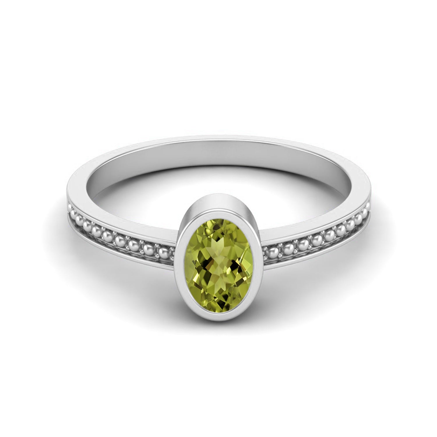 Peridot Bezel Set Beaded Edge Band Ring – Sterling Silver