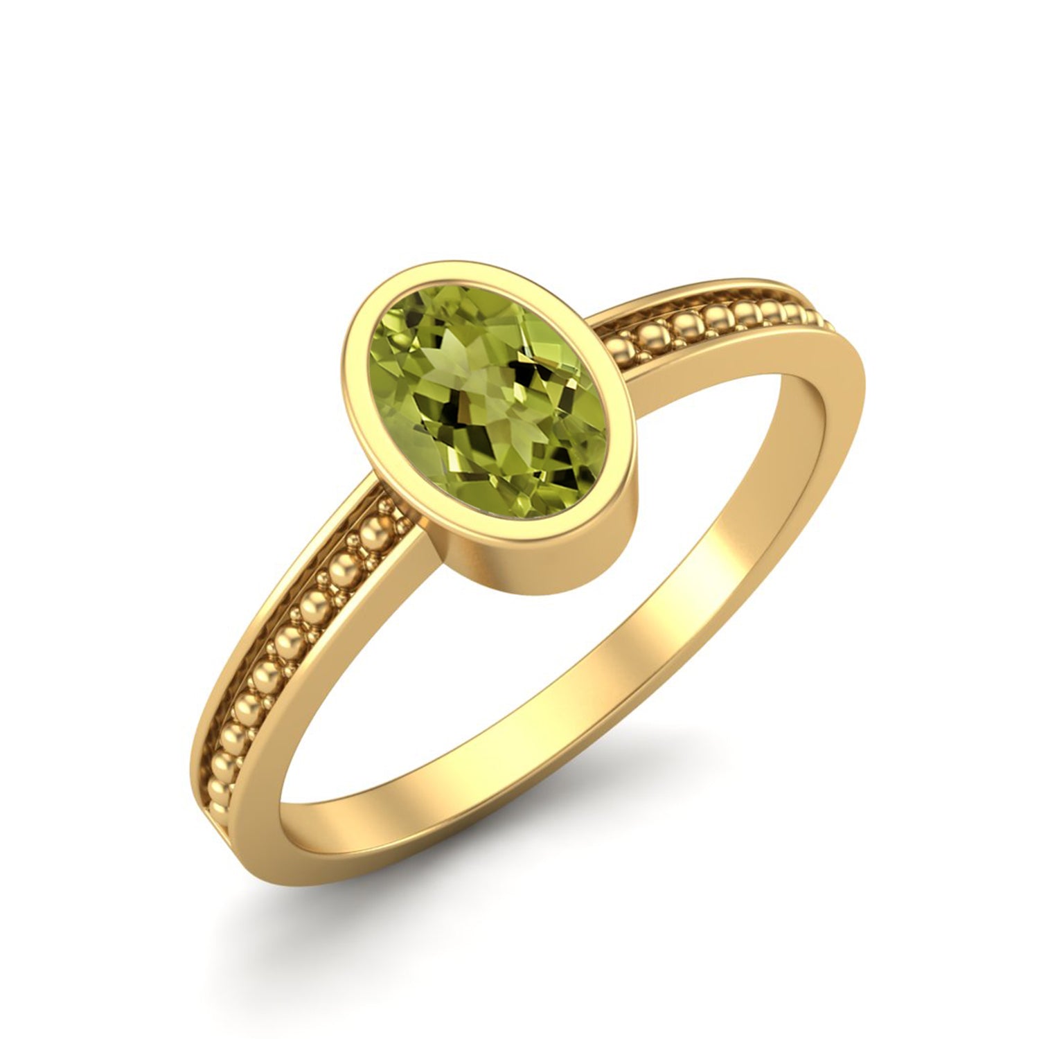 Peridot Bezel Set Beaded Edge Band Ring – Sterling Silver
