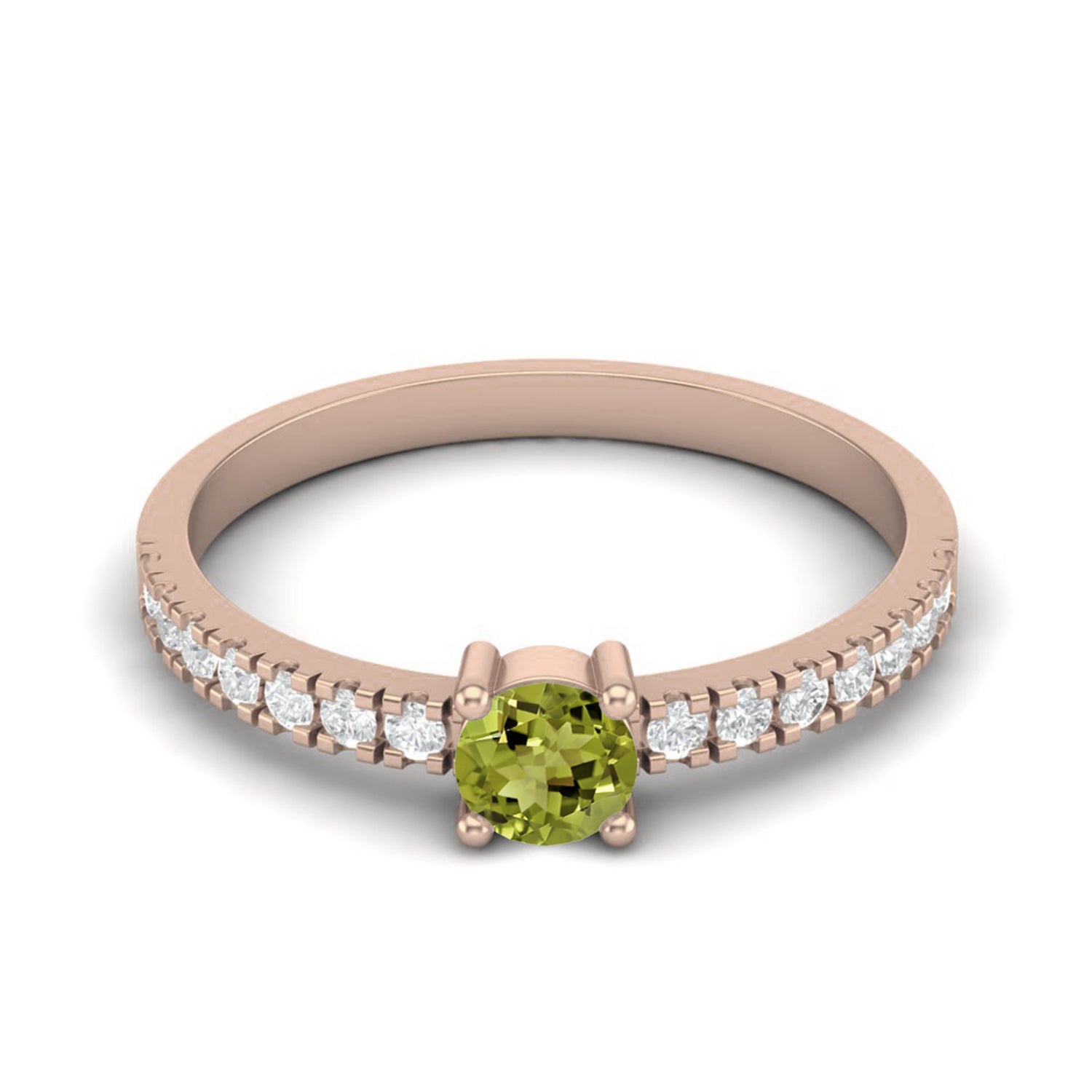Anello con fascia in peridoto classico con pavé – Argento Sterling