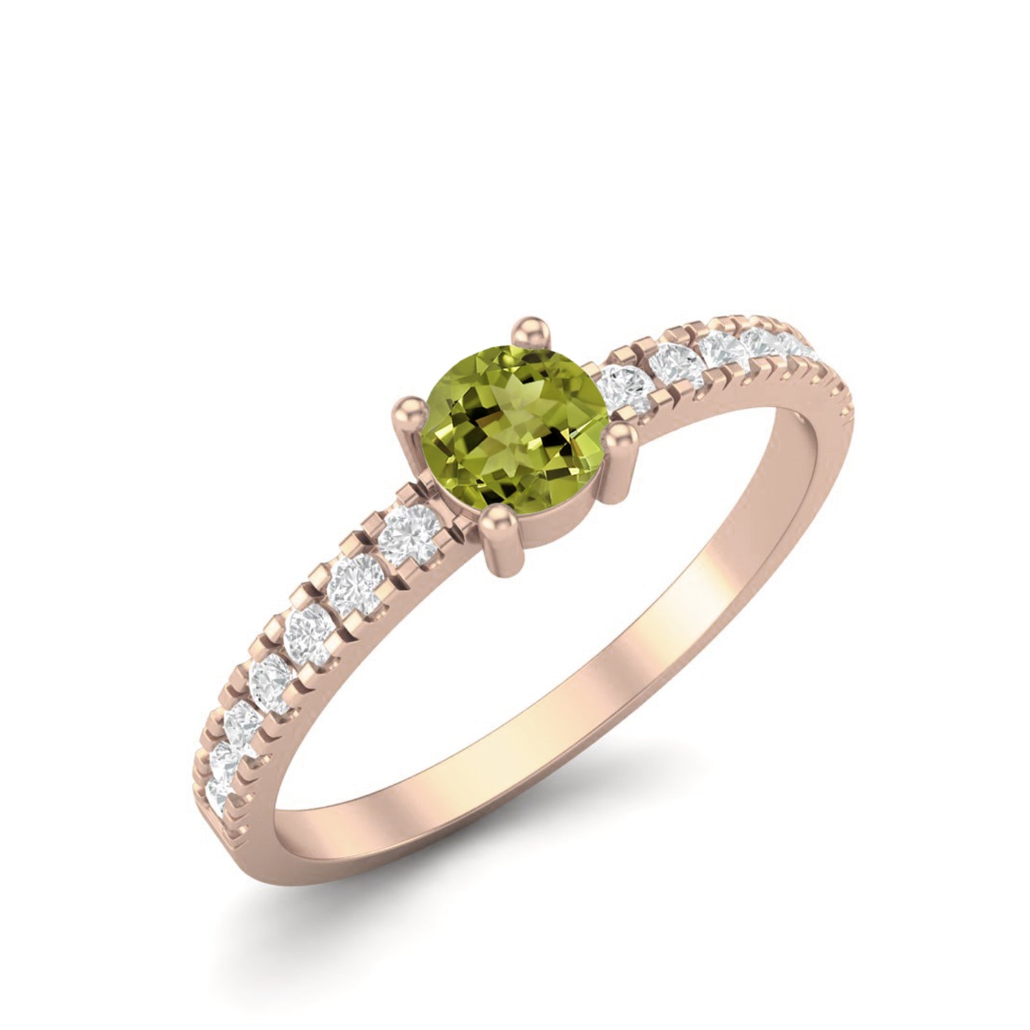 Anello con fascia in peridoto classico con pavé – Argento Sterling