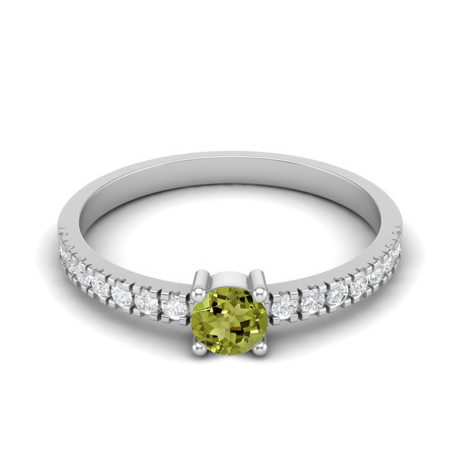Anello con fascia in peridoto classico con pavé – Argento Sterling