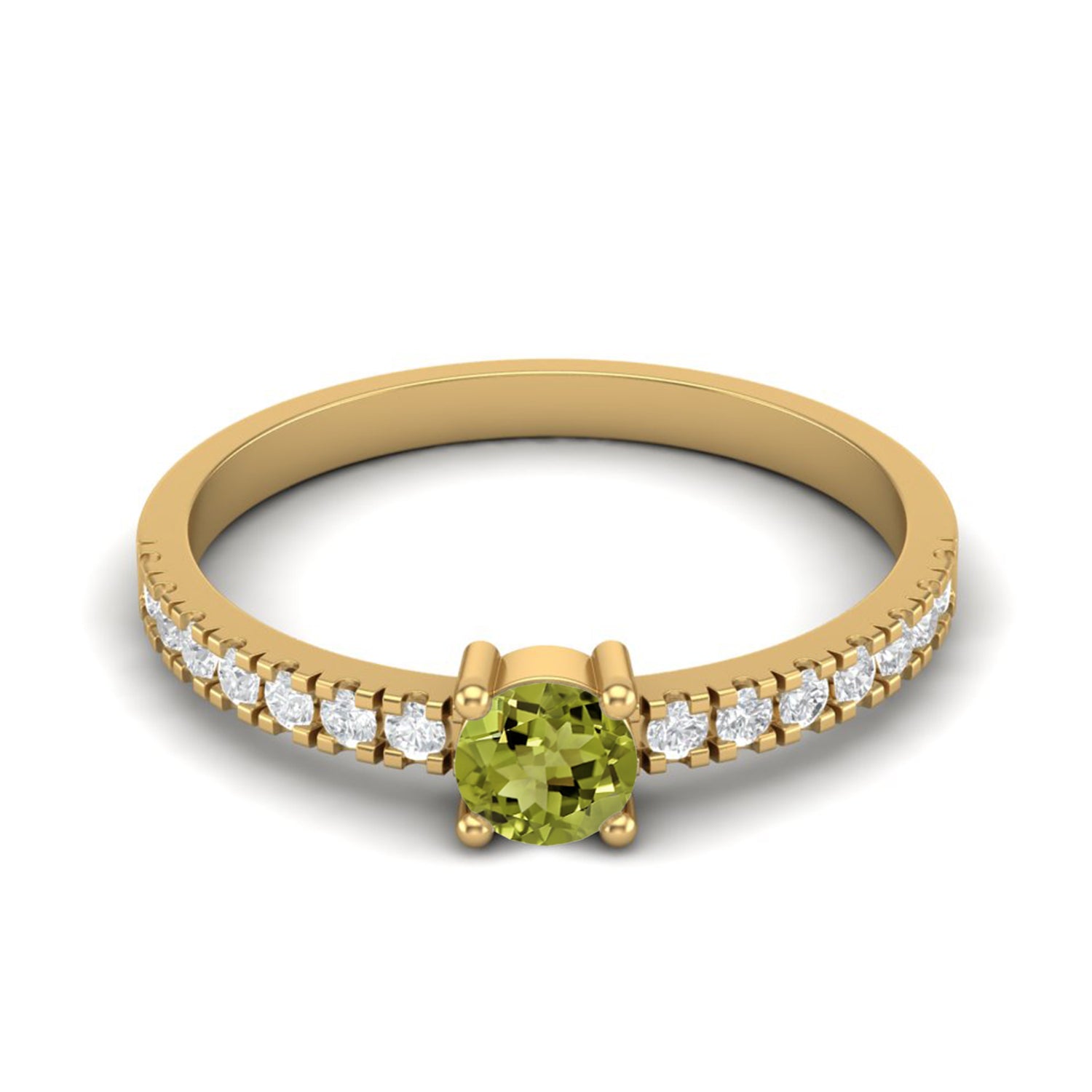 Anello con fascia in peridoto classico con pavé – Argento Sterling