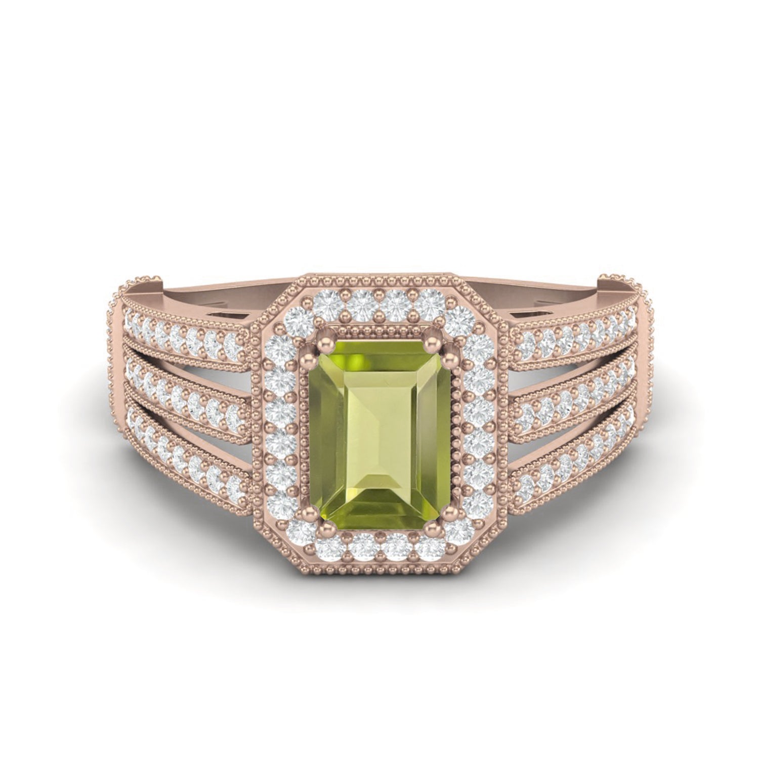 Anello con alone Art Déco in peridoto – Argento Sterling