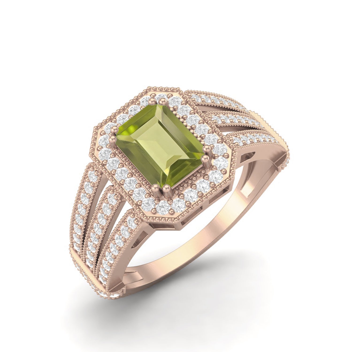 Anello con alone Art Déco in peridoto – Argento Sterling