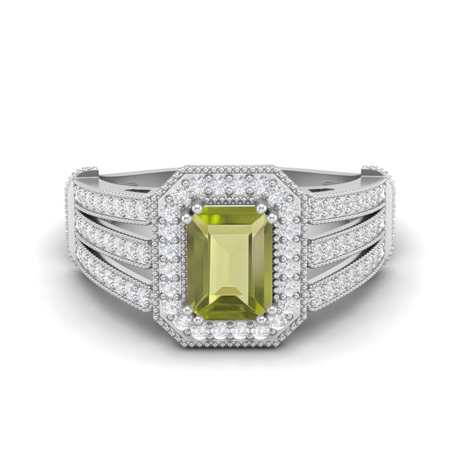 Anello con alone Art Déco in peridoto – Argento Sterling