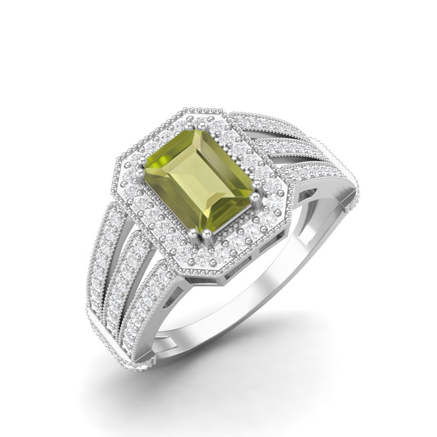 Anello con alone Art Déco in peridoto – Argento Sterling