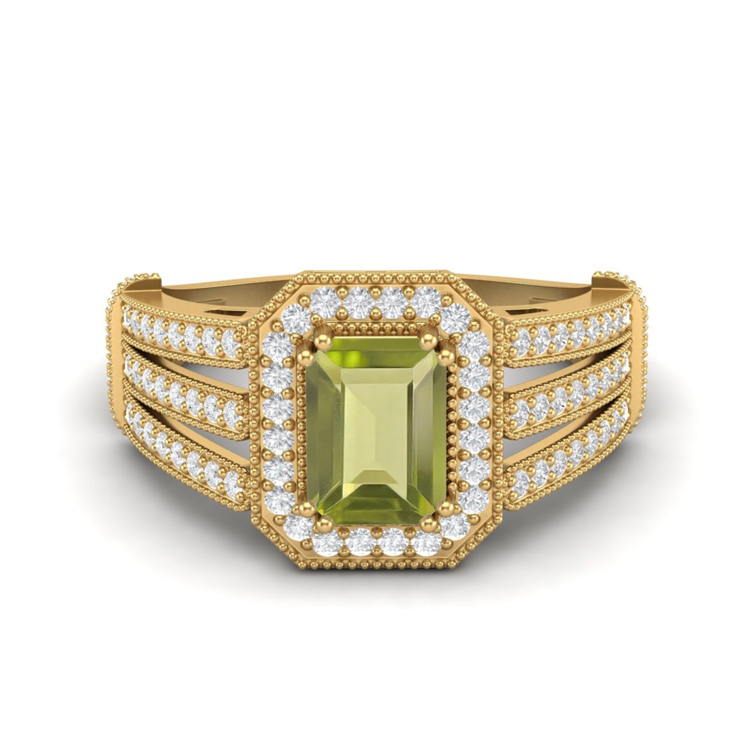 Anello con alone Art Déco in peridoto – Argento Sterling