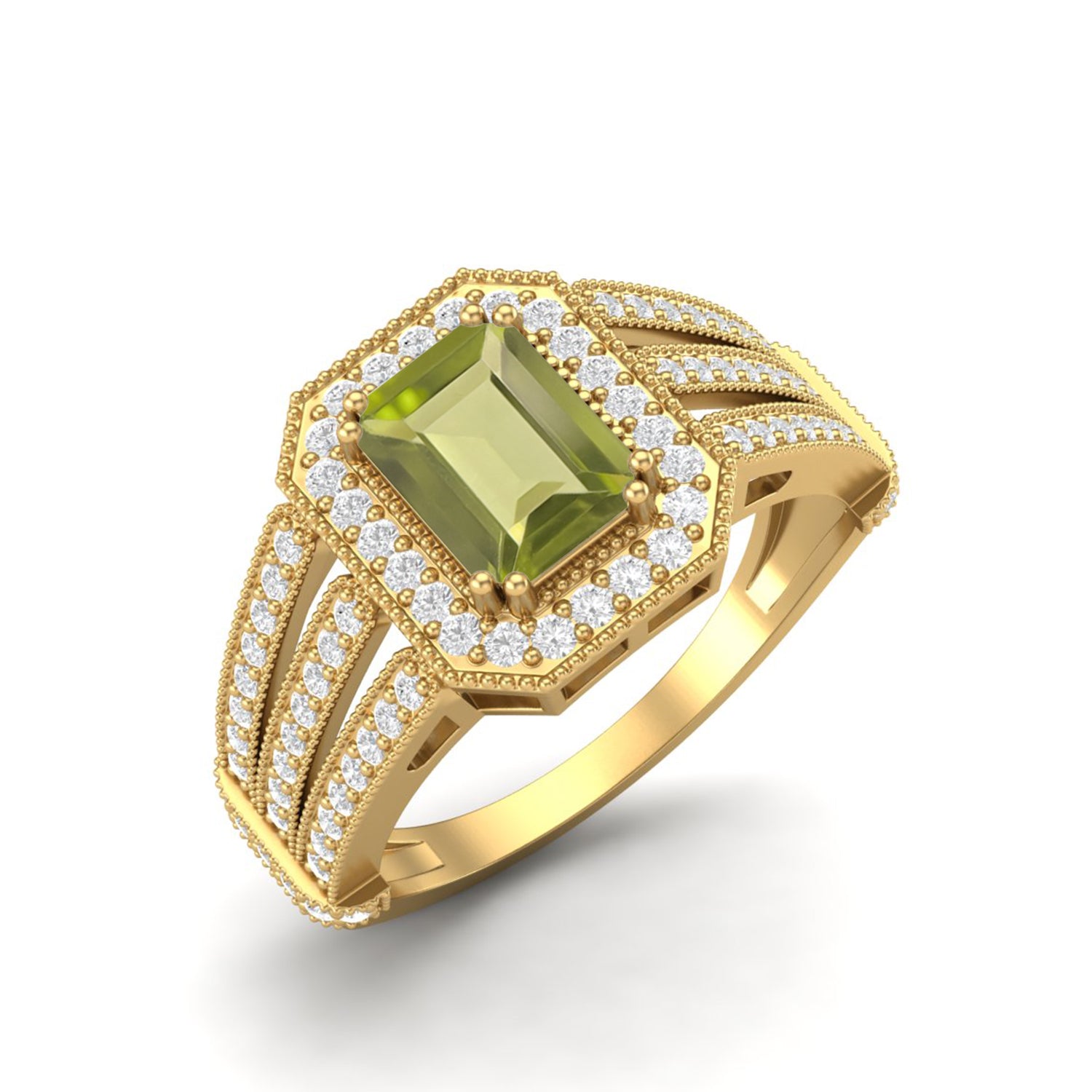 Anello con alone Art Déco in peridoto – Argento Sterling