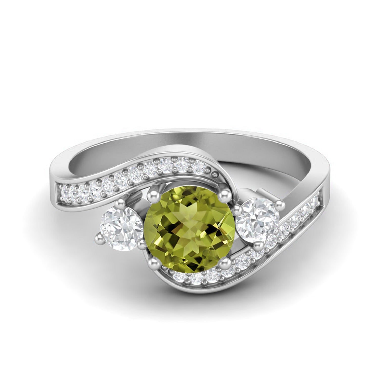 Peridot Split Shank Accented Bypass Ring – Sterling Silver