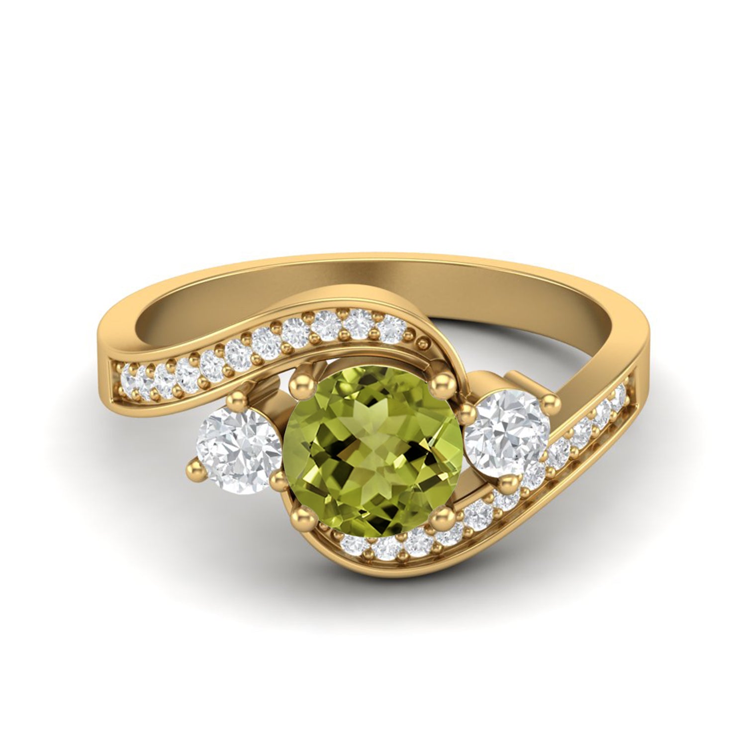 Peridot Split Shank Accented Bypass Ring – Sterling Silver
