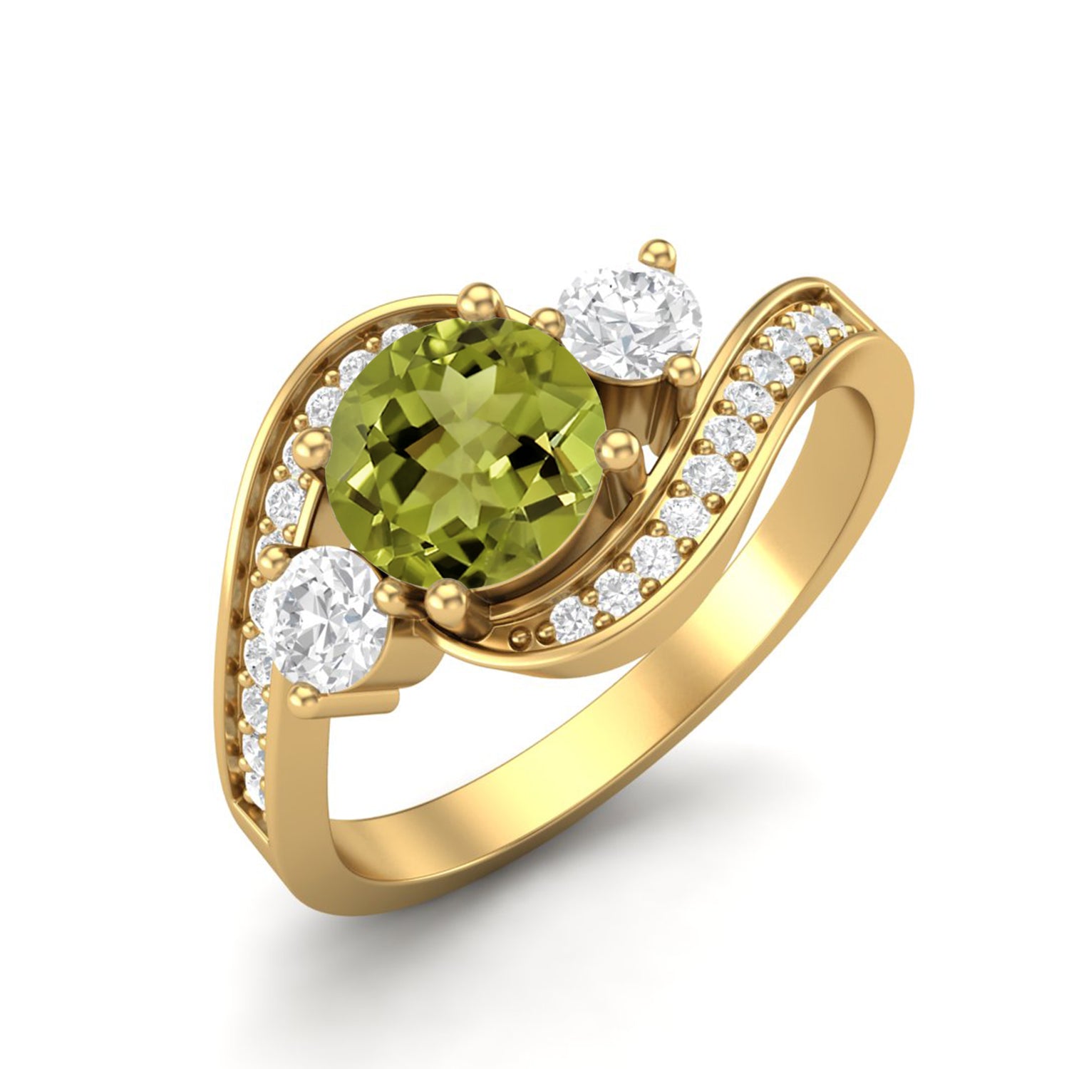 Peridot Split Shank Accented Bypass Ring – Sterling Silver