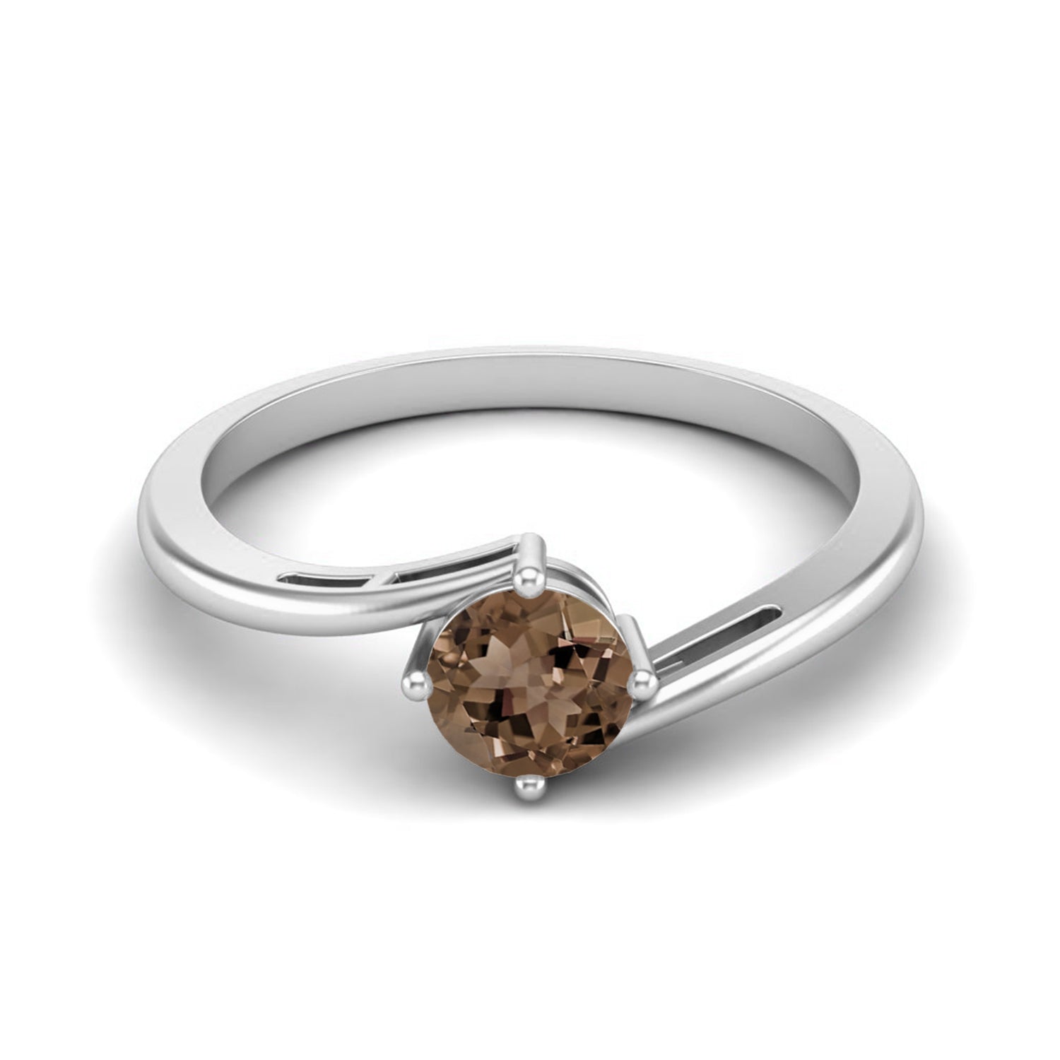 Smoky Quartz 0.50 Ct Round Solitaire Bypass Ring – 14K Yellow Gold