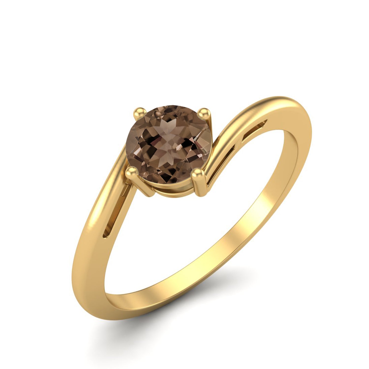 Smoky Quartz 0.50 Ct Round Solitaire Bypass Ring – 14K Yellow Gold