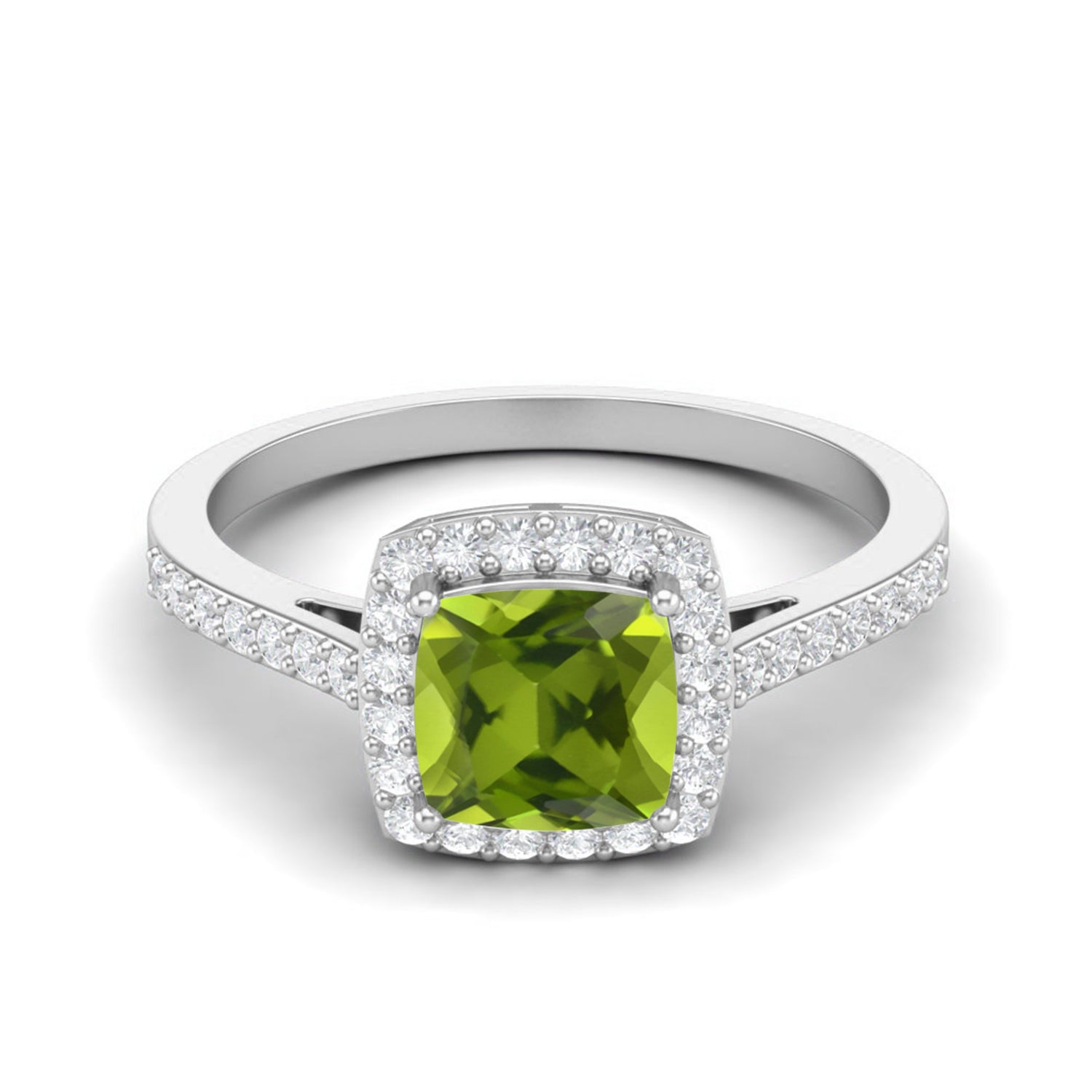 Peridot Halo Classic Solitaire Band Ring – Sterling Silver