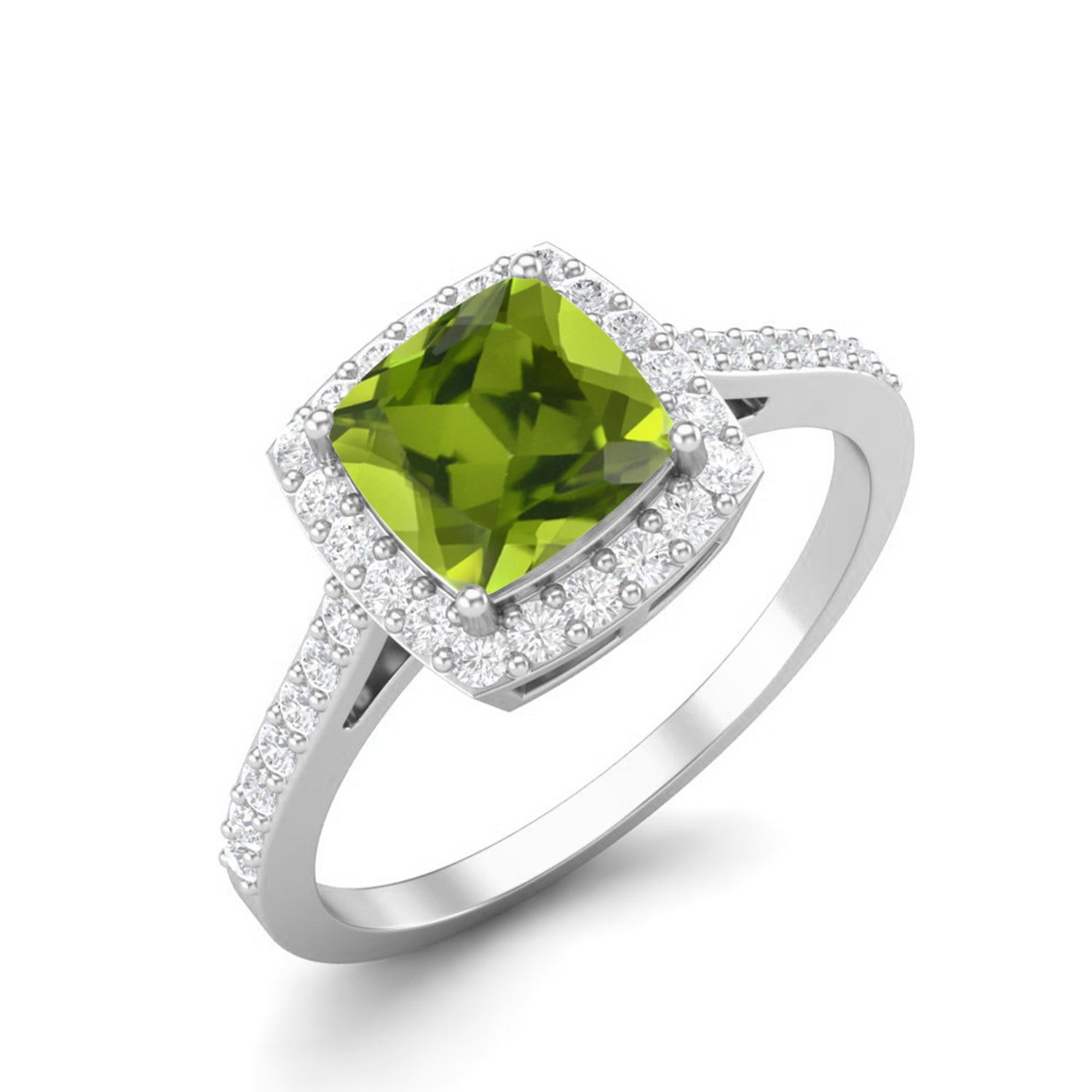 Anello solitario classico con alone di peridoto – Argento Sterling