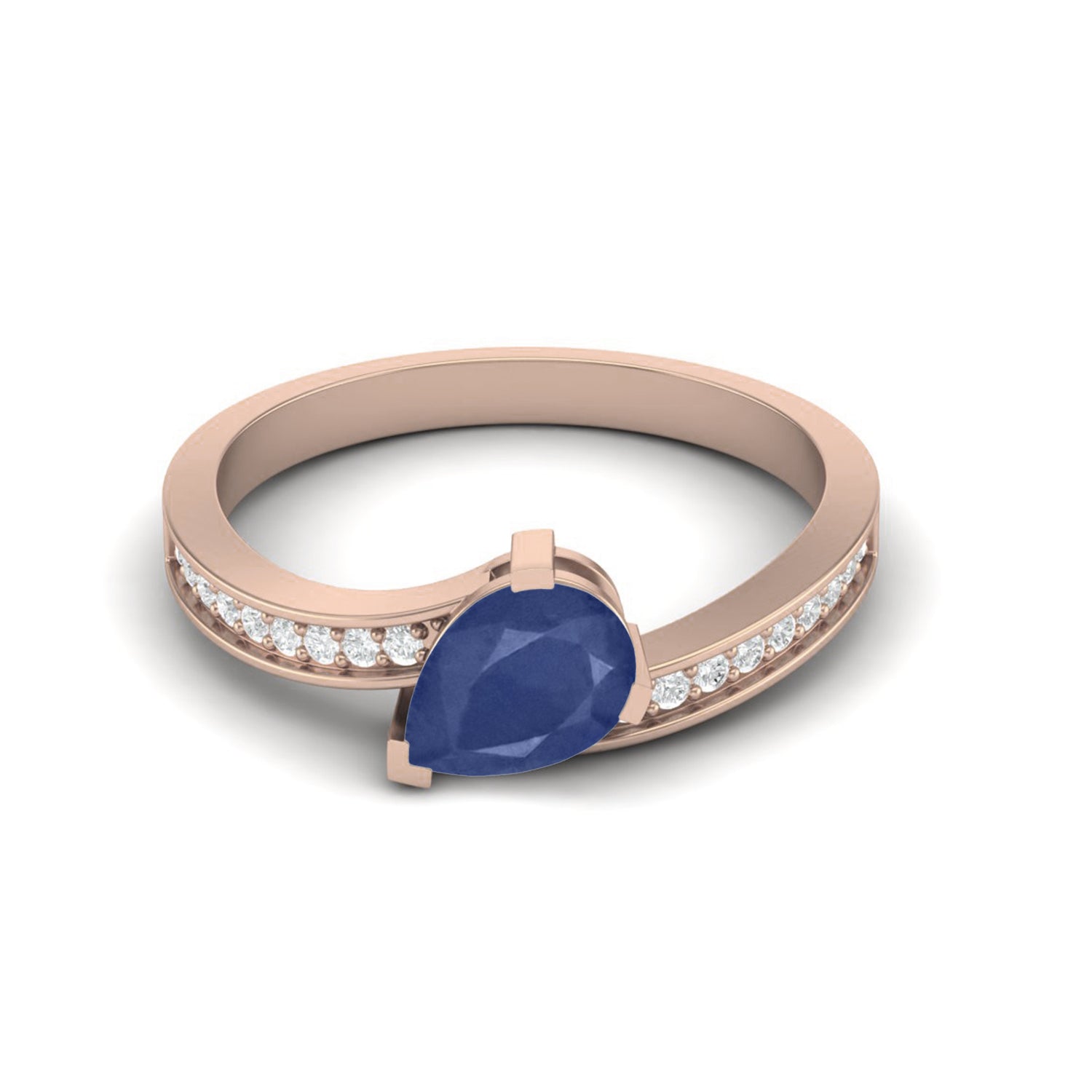 Anello solitario a goccia con zaffiro blu – Argento Sterling