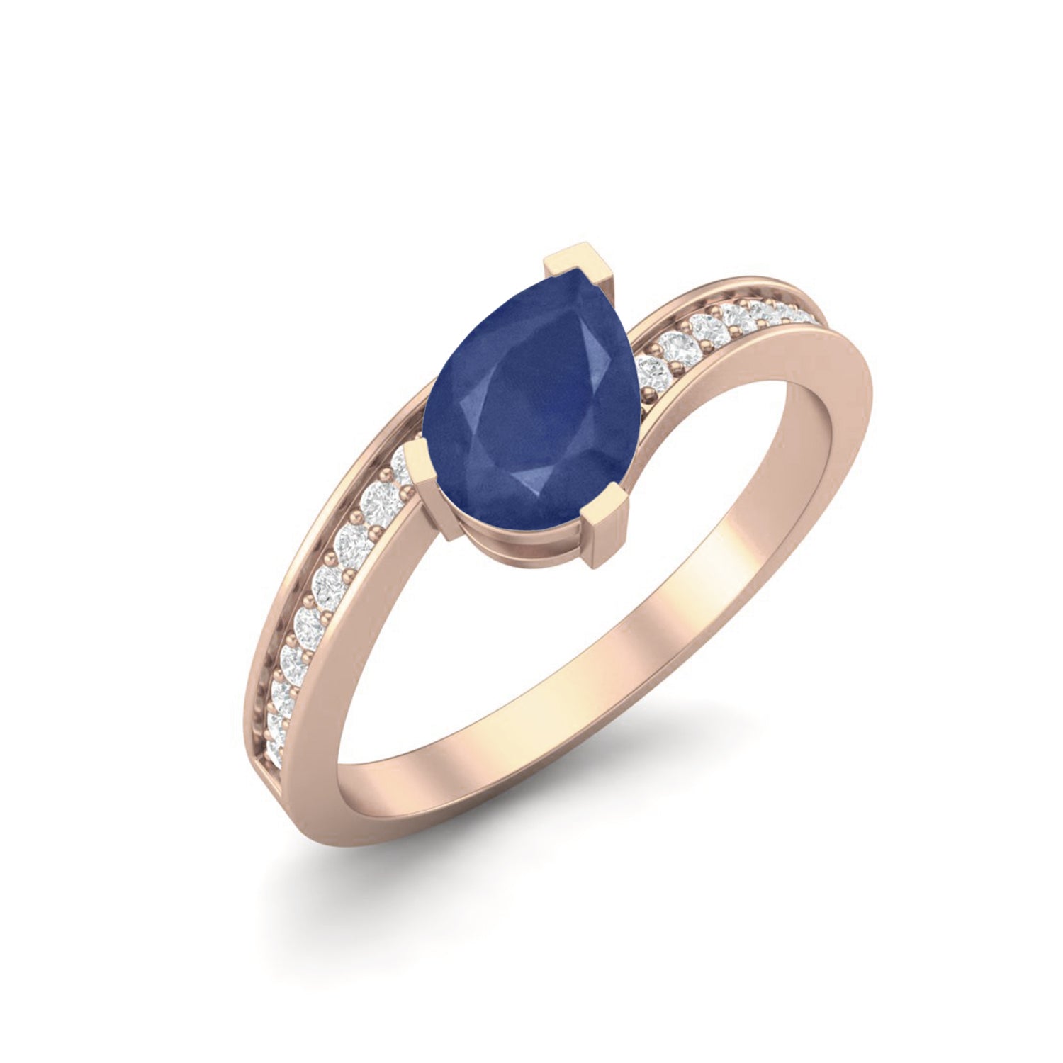 Anello solitario a goccia con zaffiro blu – Argento Sterling