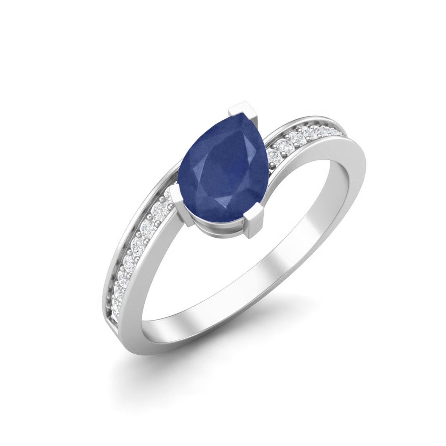 Blue Sapphire Teardrop Solitaire Ring – Sterling Silver