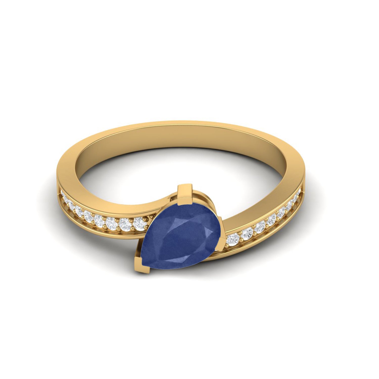 Anello solitario a goccia con zaffiro blu – Argento Sterling