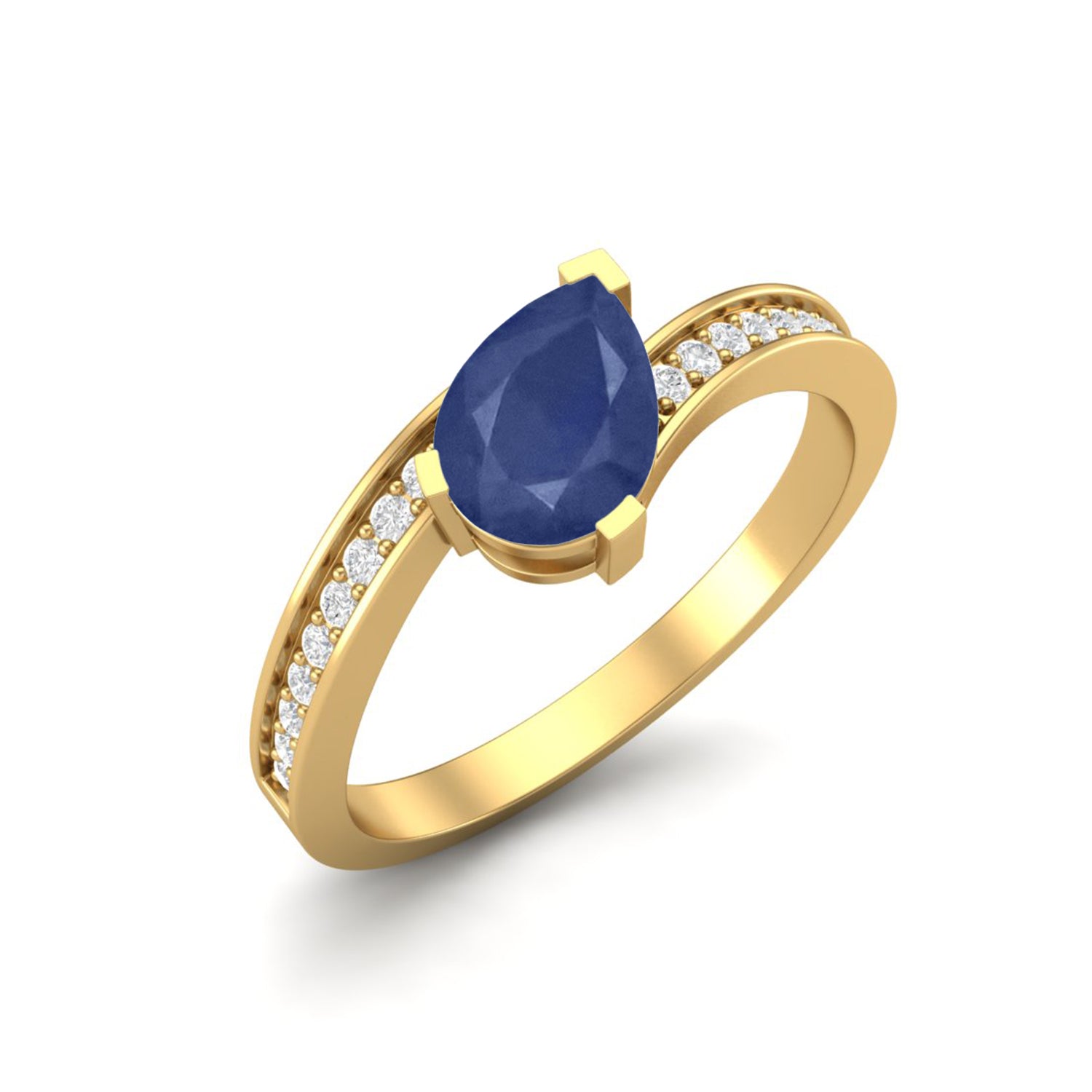 Anello solitario a goccia con zaffiro blu – Argento Sterling