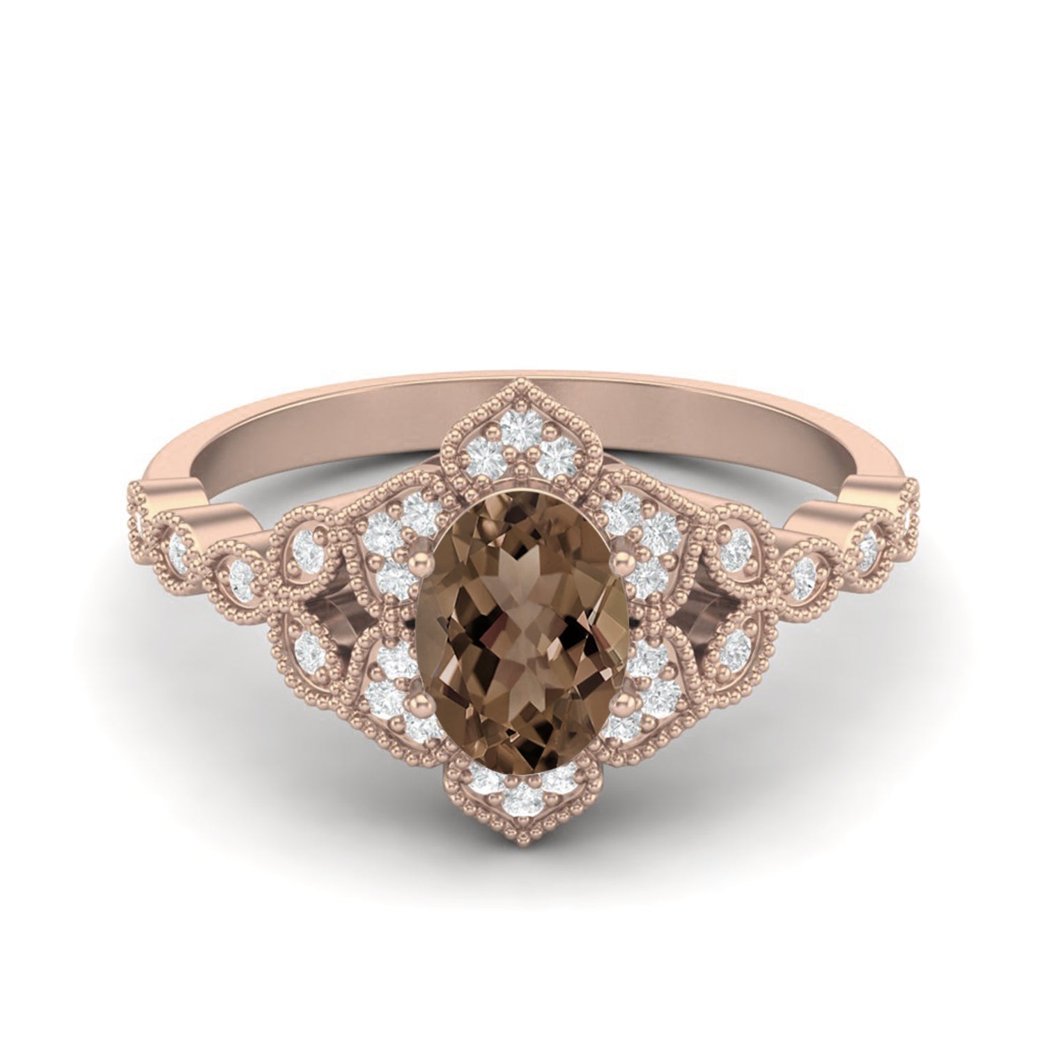 Smoky Quartz 1.00 Ct Oval Cut Vintage Inspired Ring – 14K Yellow Gold
