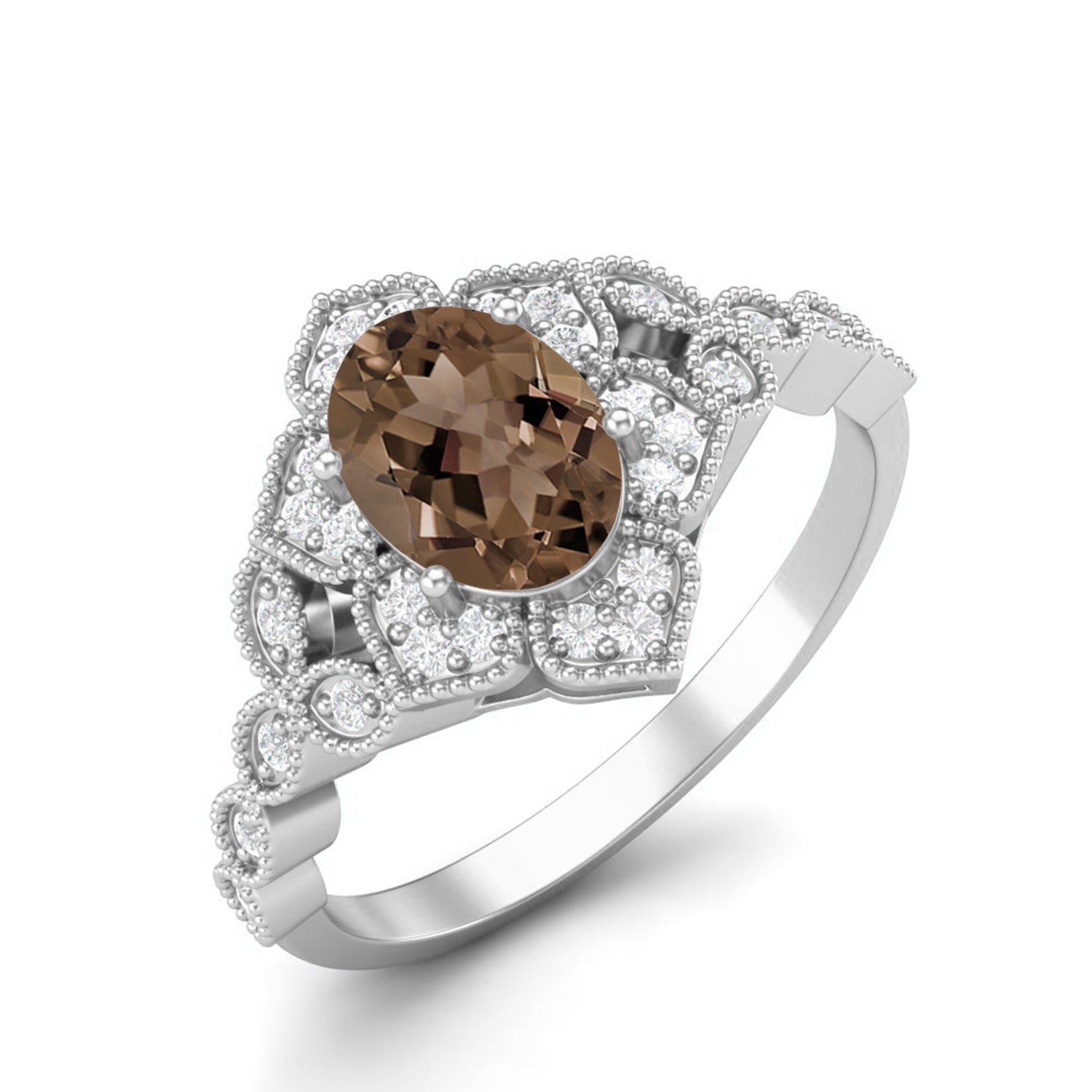 Smoky Quartz 1.00 Ct Oval Cut Vintage Inspired Ring – 14K Yellow Gold