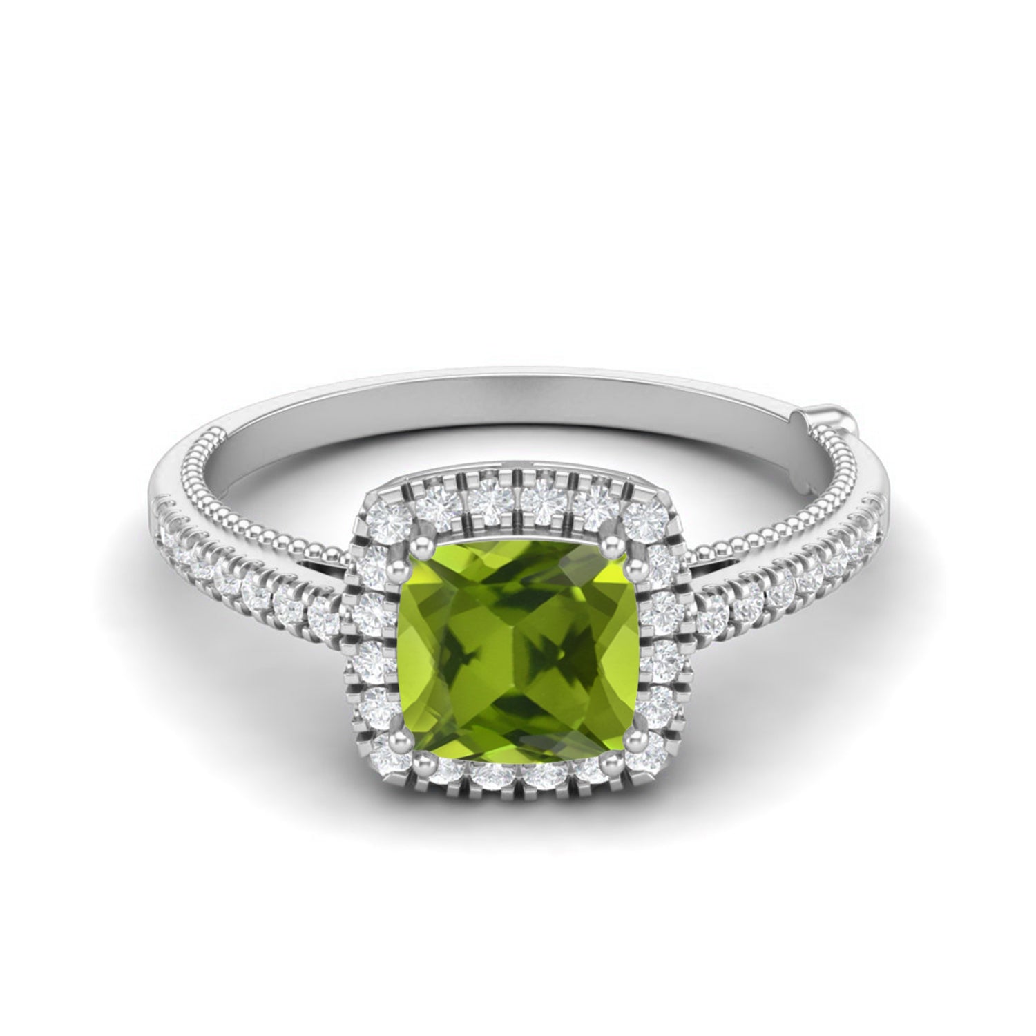 Peridot Double Halo Sparkle Design Ring – Sterling Silver