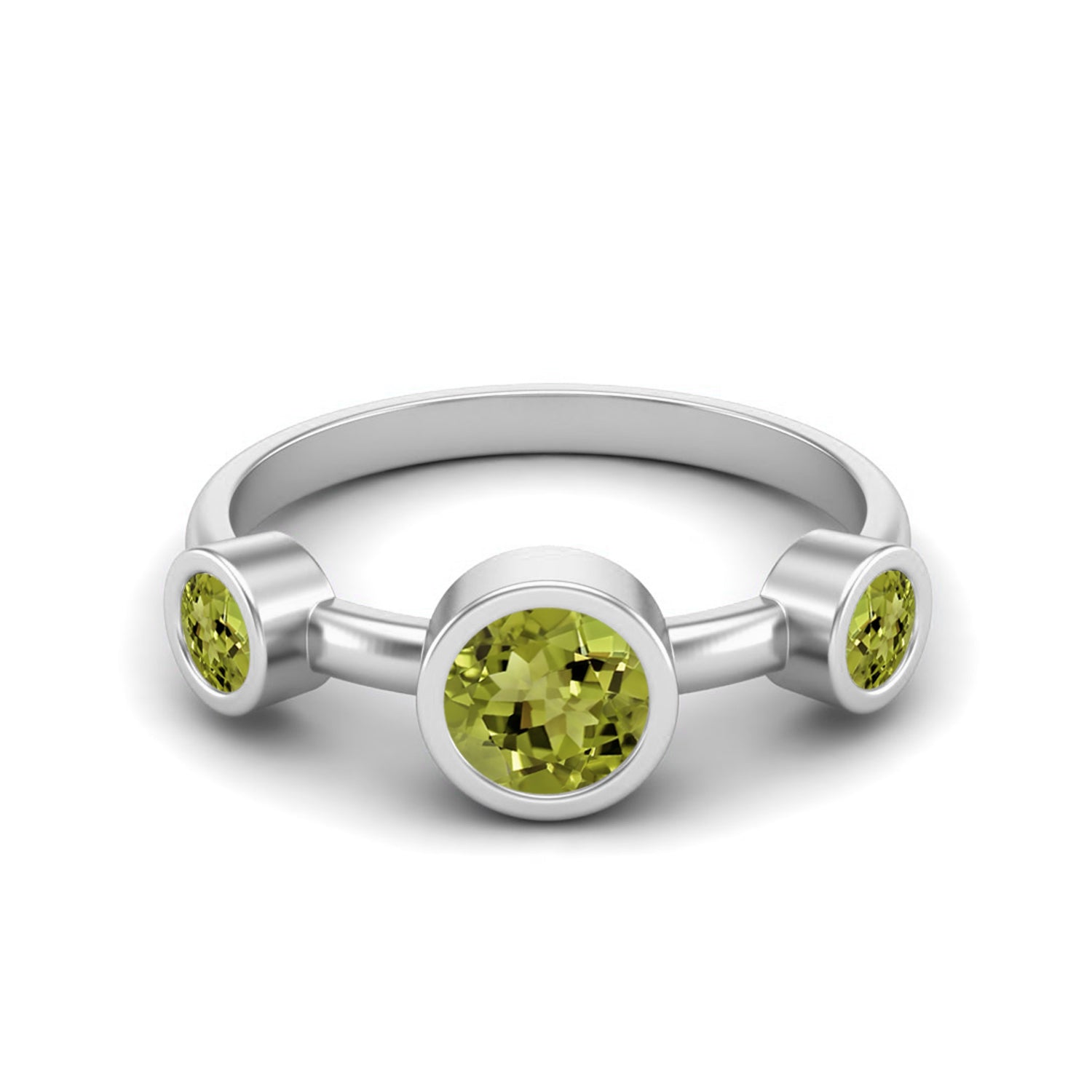 Peridot Modern 3-Stone Bezel Design Ring – Sterling Silver