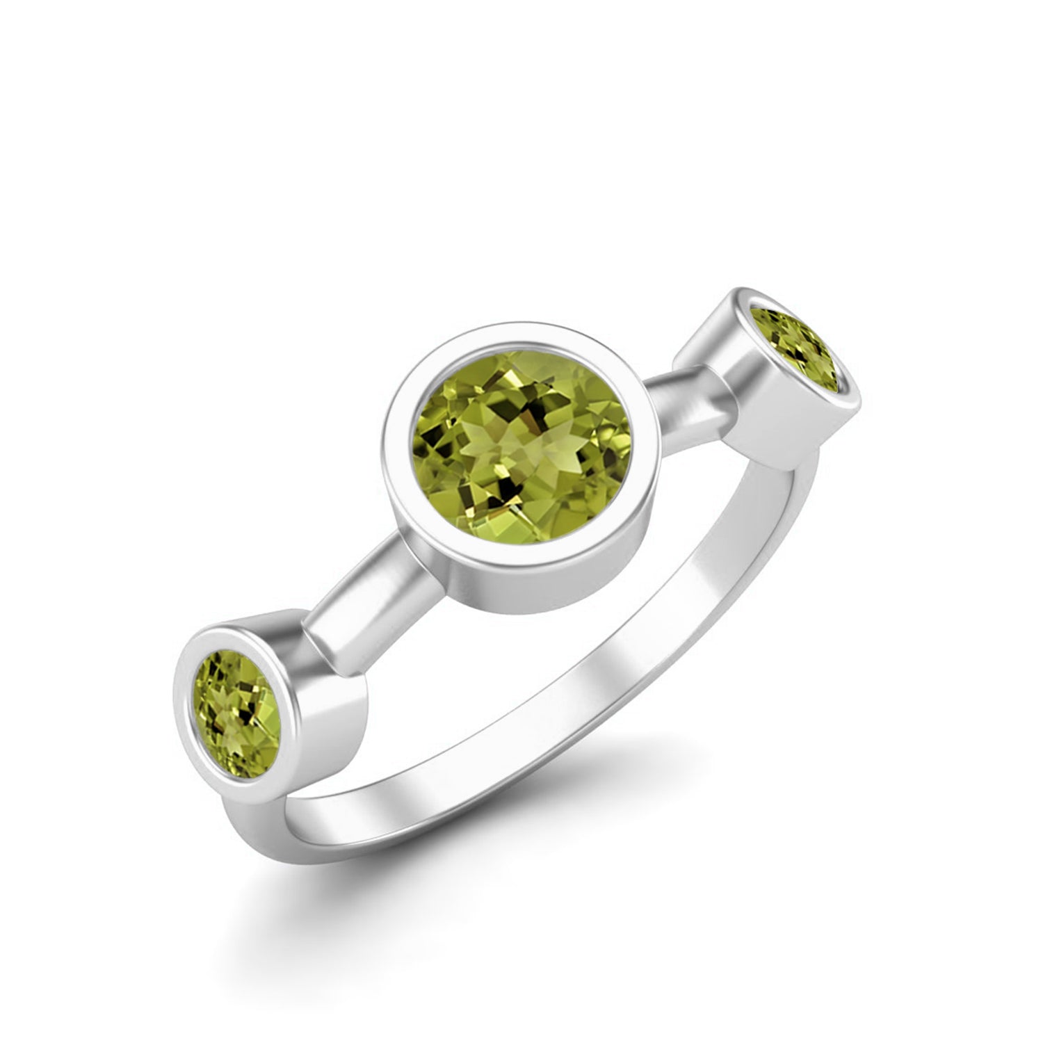 Anello moderno con castone a 3 pietre in peridoto – Argento Sterling