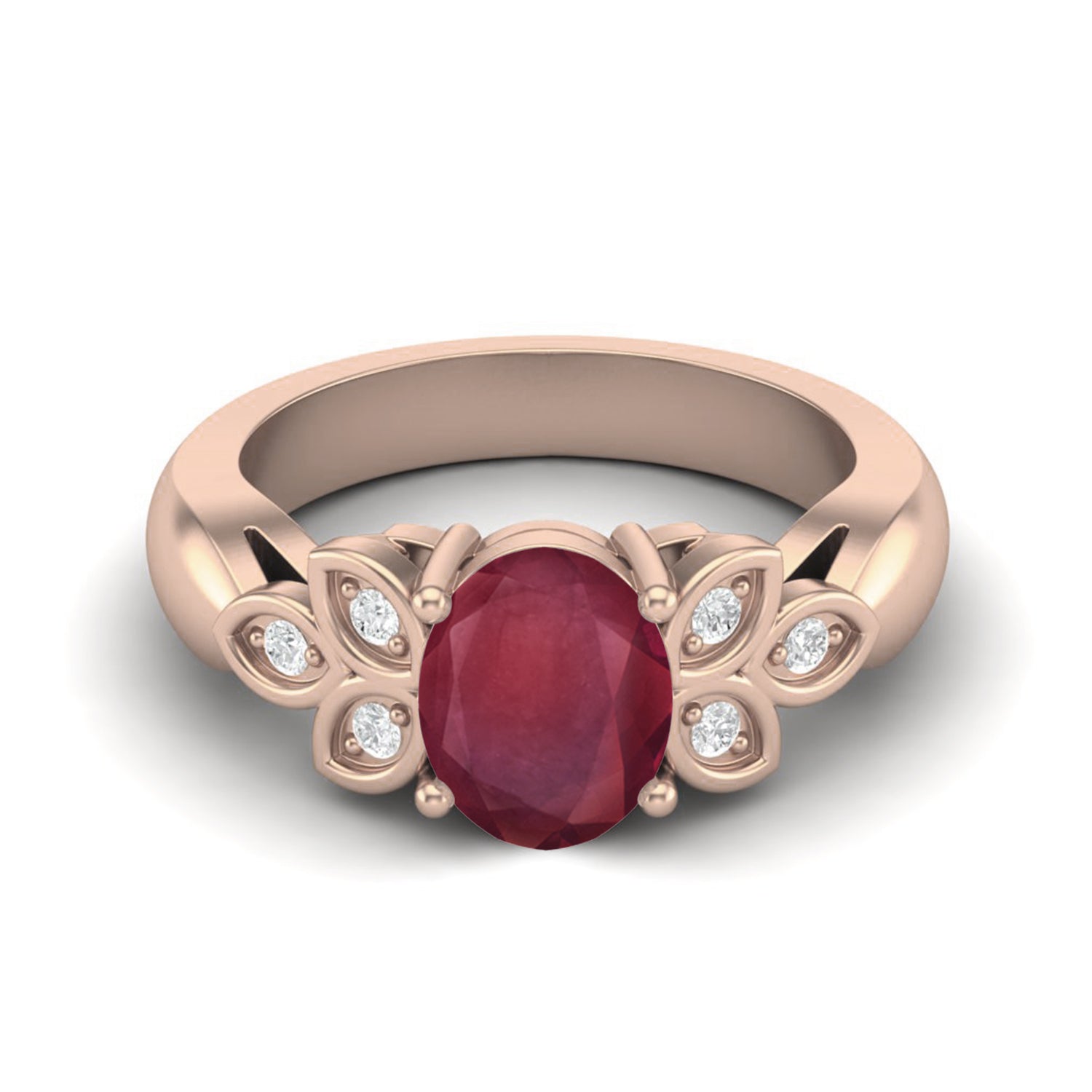 Ruby 1.50 Ct Oval Floral Accents Ring – 14k Yellow Gold
