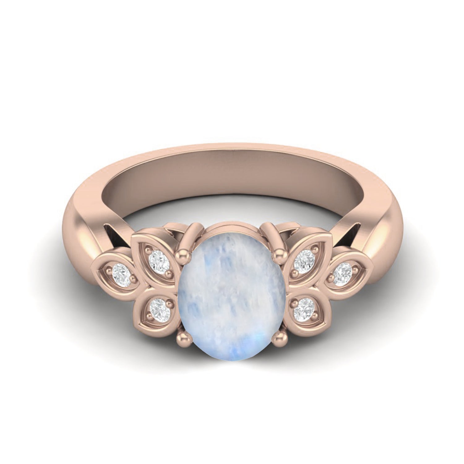 Moonstone Leaf-Inspired Floral Ring - Sterling Silver