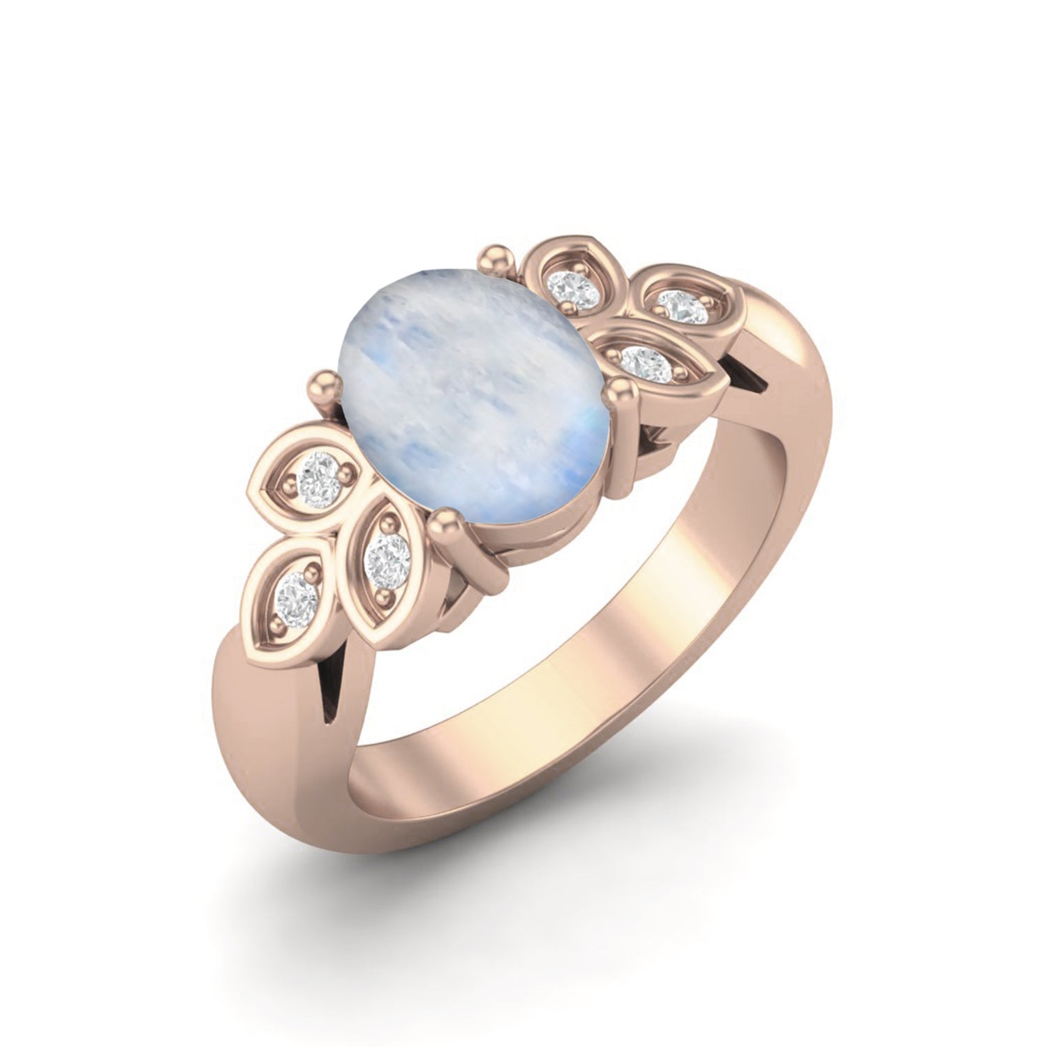 Moonstone Leaf-Inspired Floral Ring - Sterling Silver