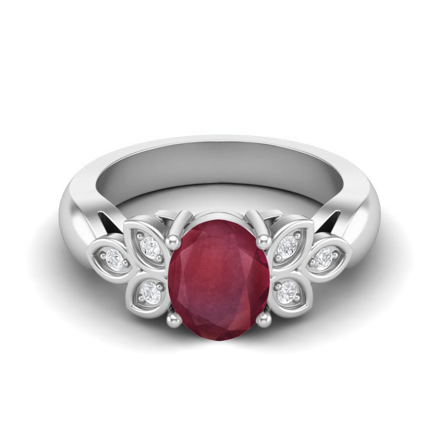 Ruby 1.50 Ct Oval Floral Accents Ring – 14k Yellow Gold