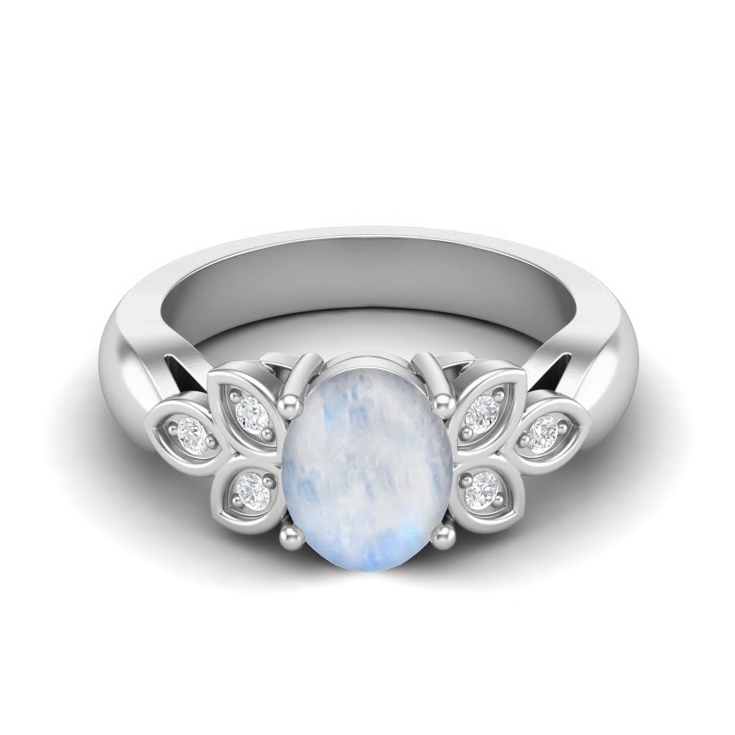 Moonstone Leaf-Inspired Floral Ring - Sterling Silver