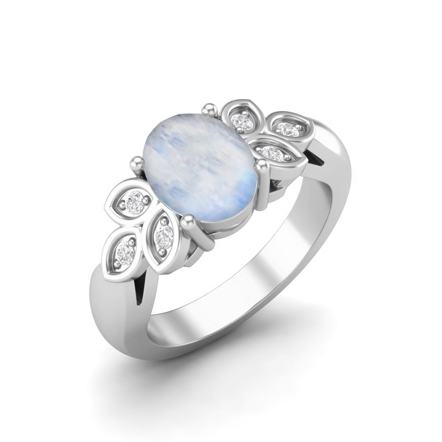 Moonstone Leaf-Inspired Floral Ring - Sterling Silver