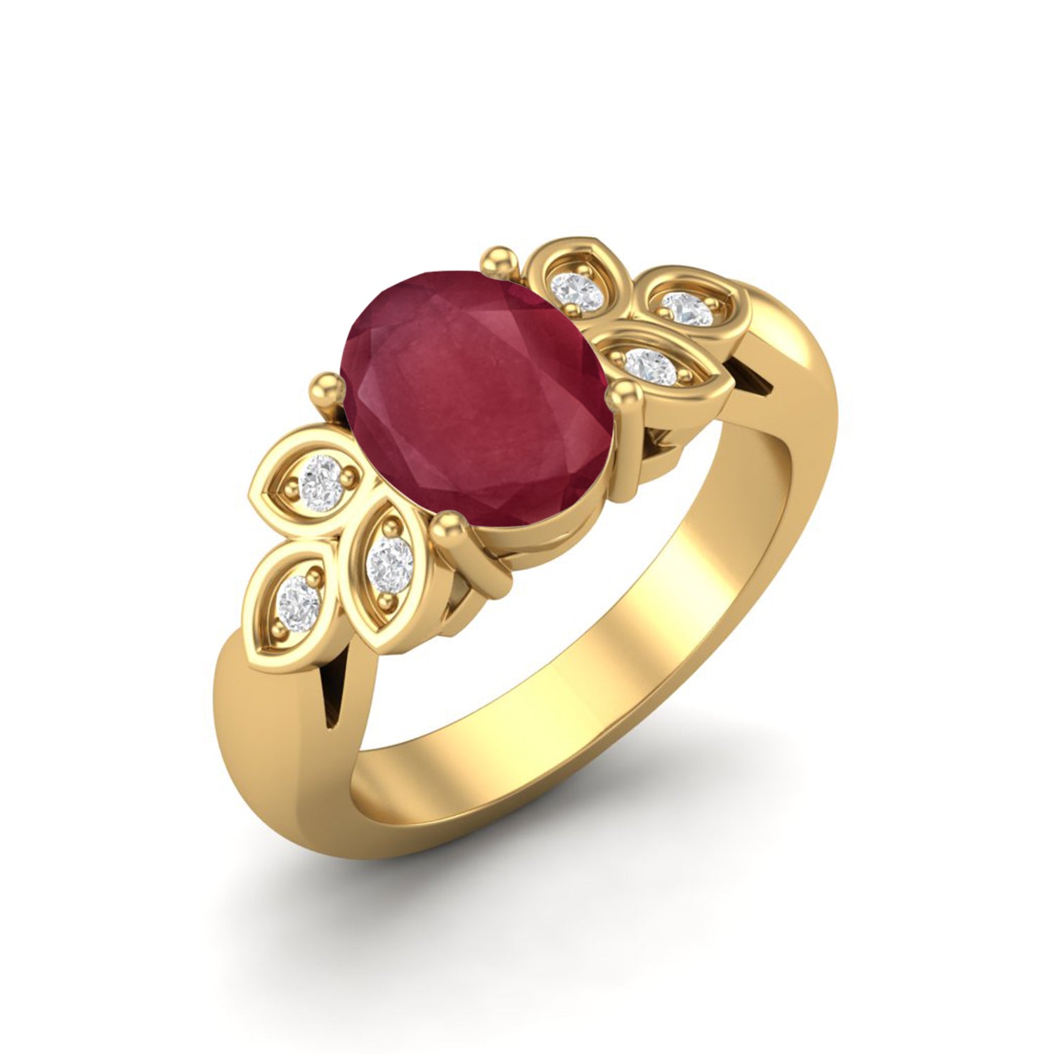 Ruby 1.50 Ct Oval Floral Accents Ring – 14k Yellow Gold